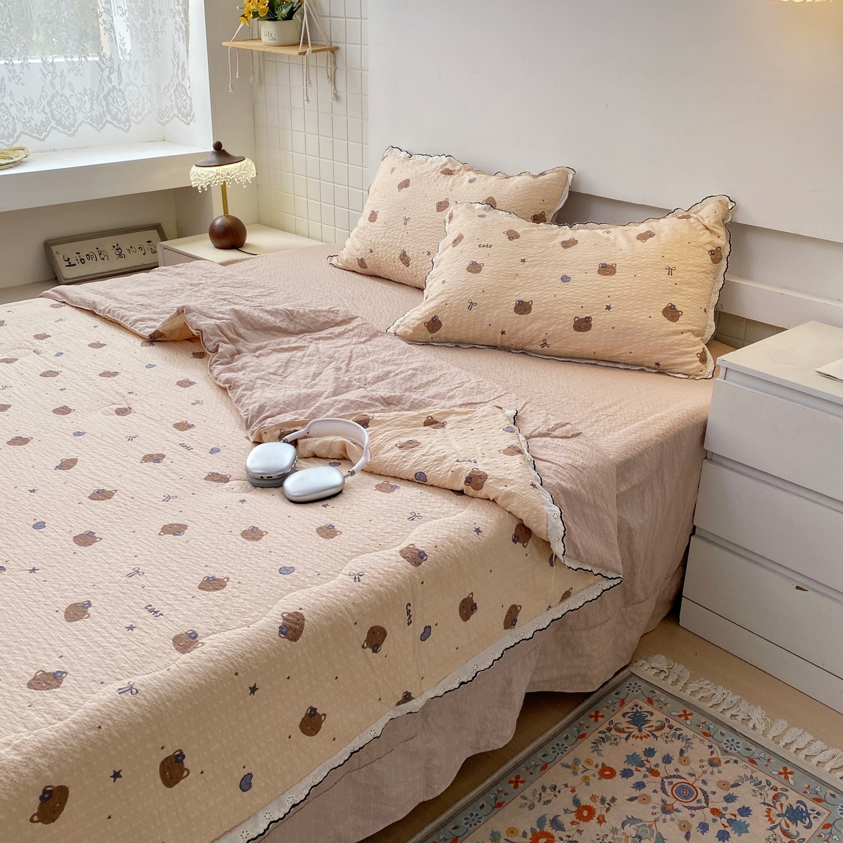 91家纺网 家纺一手货源 找家纺 恋尚羽家纺 2026新款韩版夏凉被空调被夏凉被四件套 曲奇猫