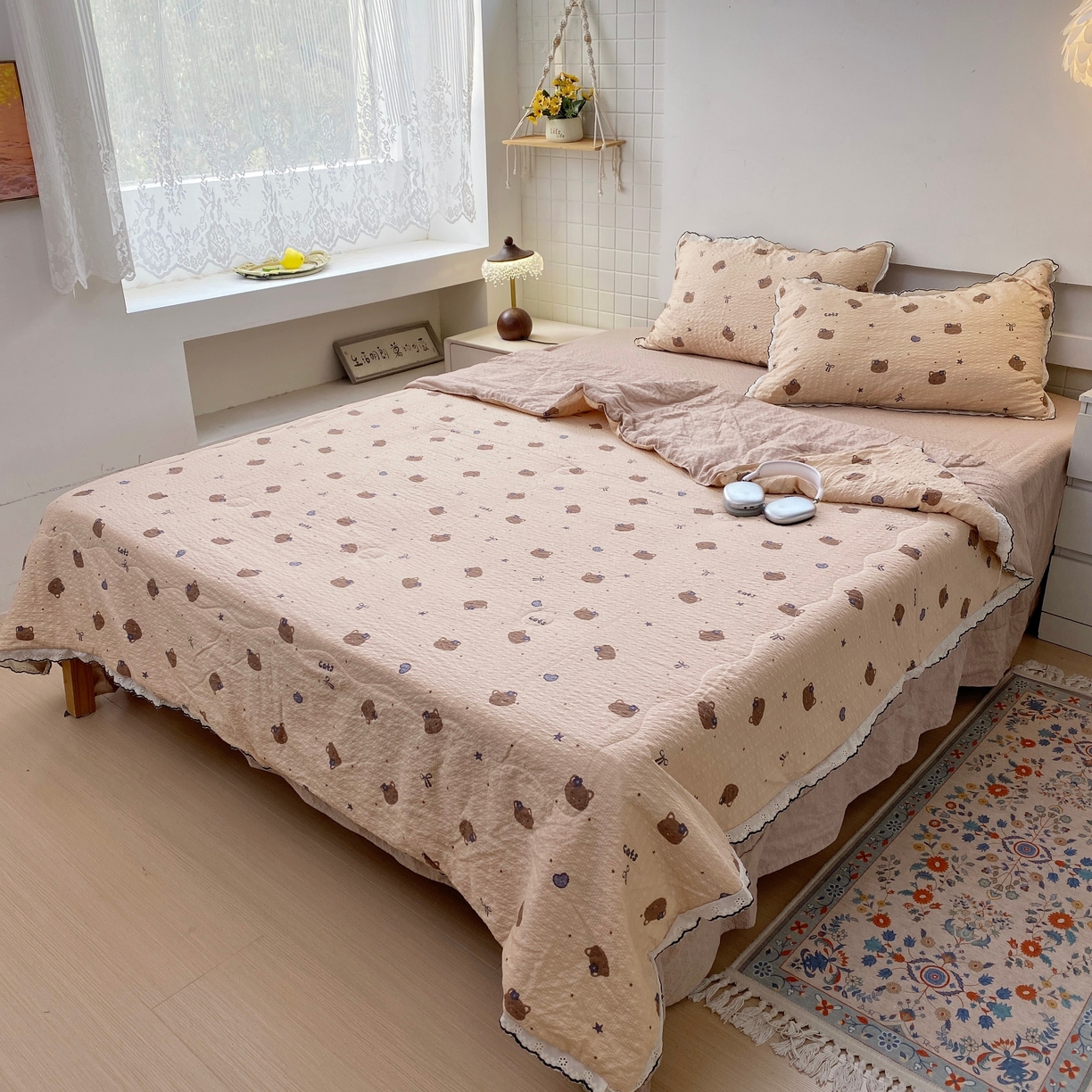 91家纺网 家纺一手货源 找家纺 恋尚羽家纺 2026新款韩版夏凉被空调被夏凉被四件套 曲奇猫