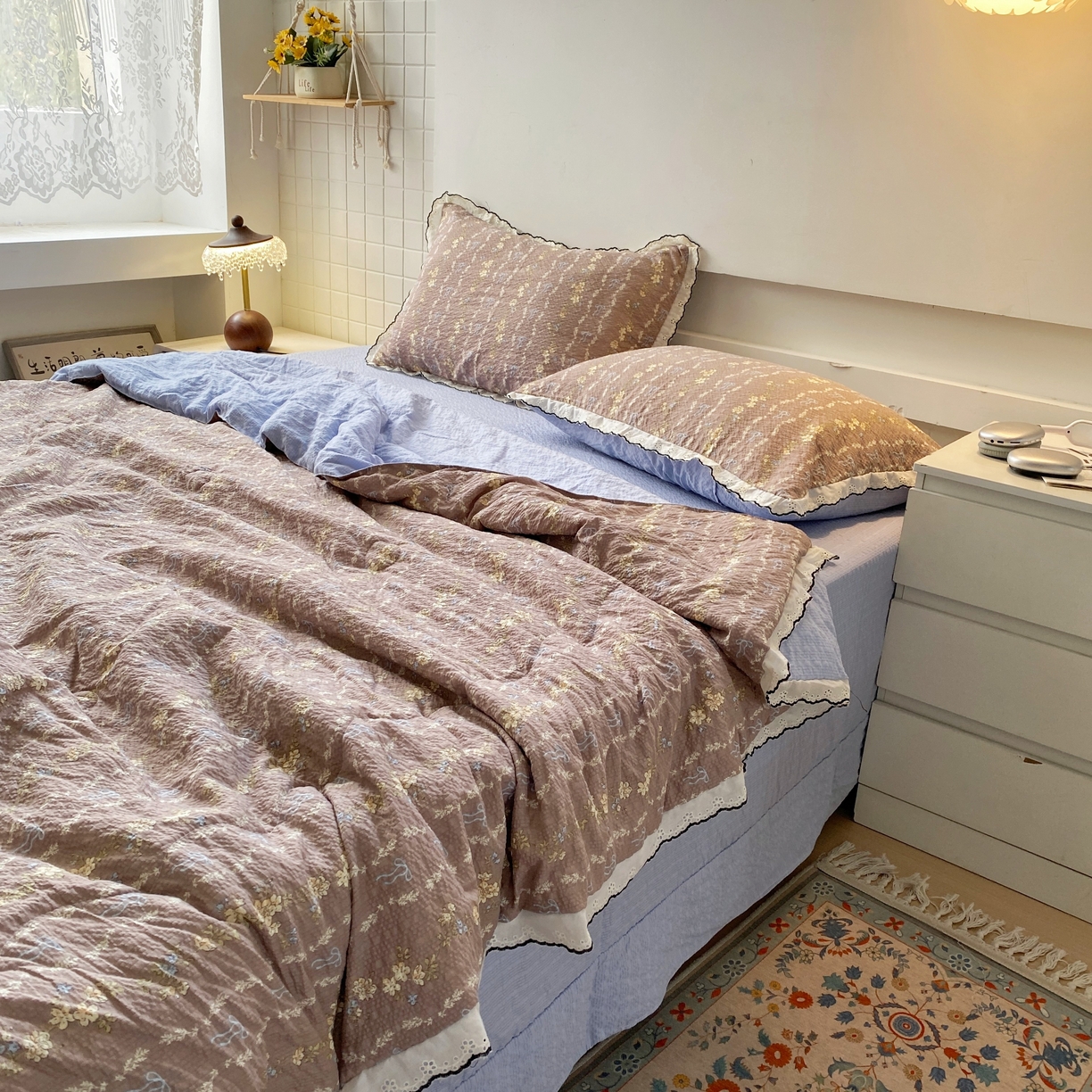 91家纺网 家纺一手货源 找家纺 恋尚羽家纺 2026新款韩版夏凉被空调被夏凉被四件套 情人节咖