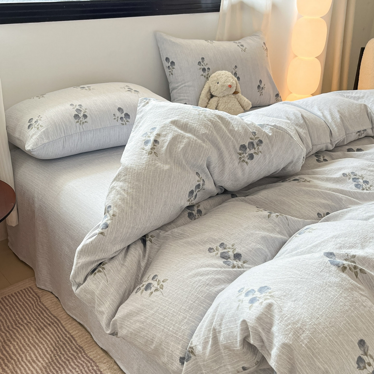 91家纺网 家纺一手货源 找家纺 蓝极人 2026新款色织水洗麻印花四件套 可可兰