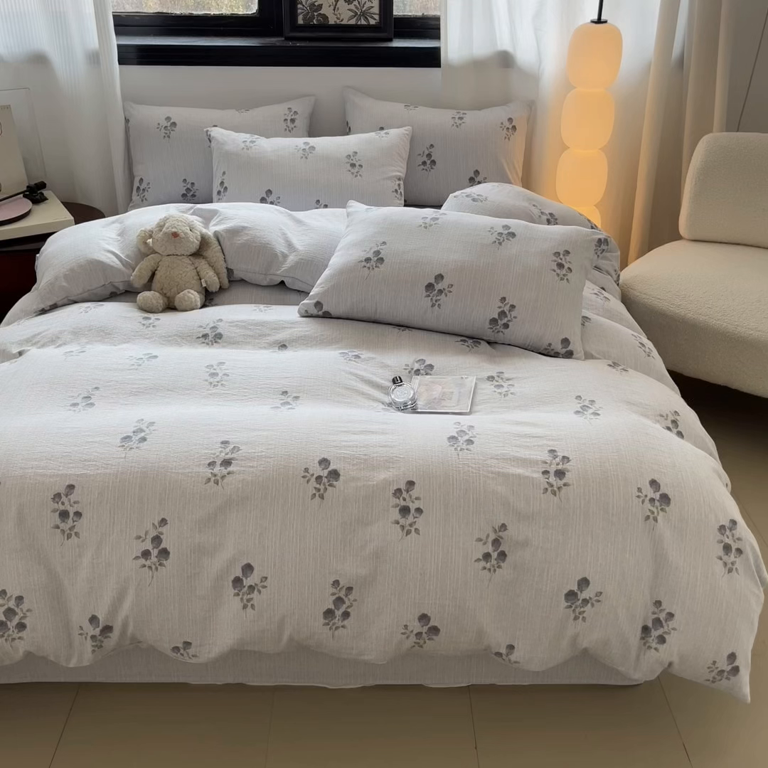 91家纺网 家纺一手货源 找家纺 蓝极人 2026新款色织水洗麻印花四件套 可可兰