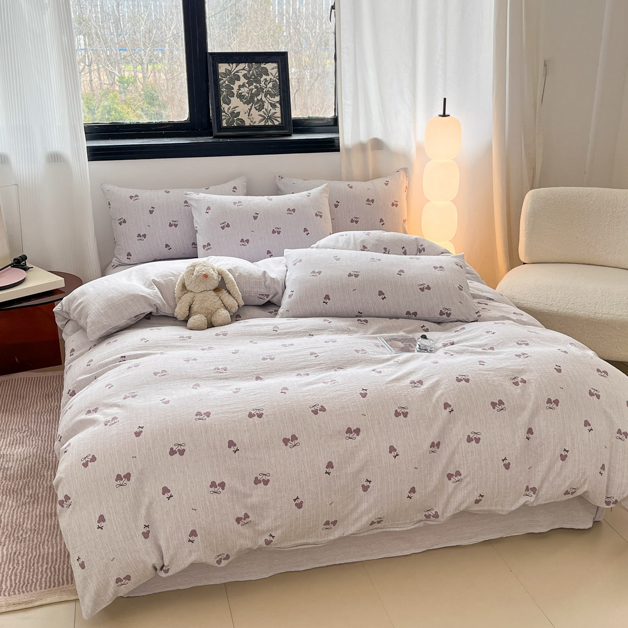 91家纺网 家纺一手货源 找家纺 蓝极人 2026新款色织水洗麻印花四件套 米奇樱桃豆沙