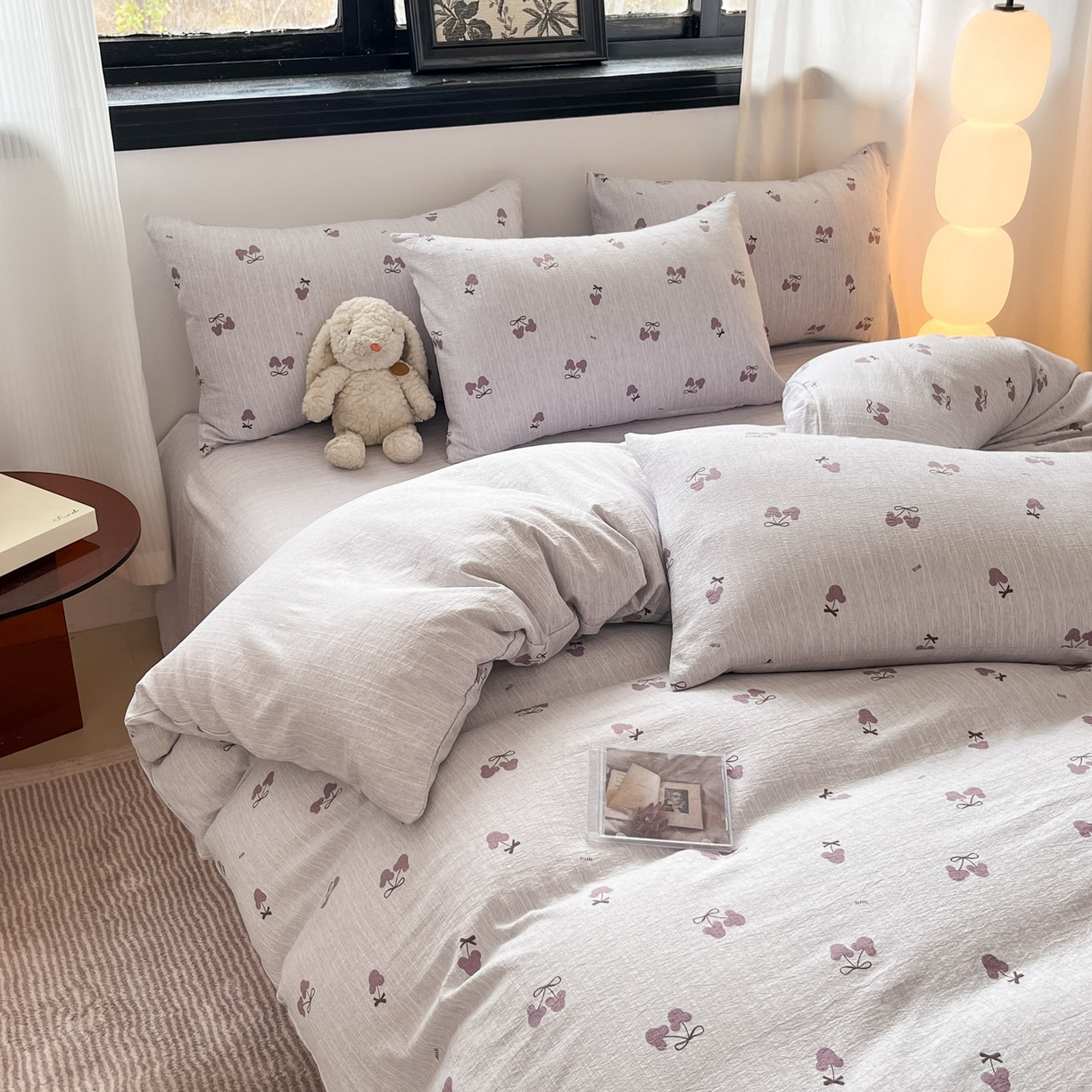 91家纺网 家纺一手货源 找家纺 蓝极人 2026新款色织水洗麻印花四件套 米奇樱桃豆沙