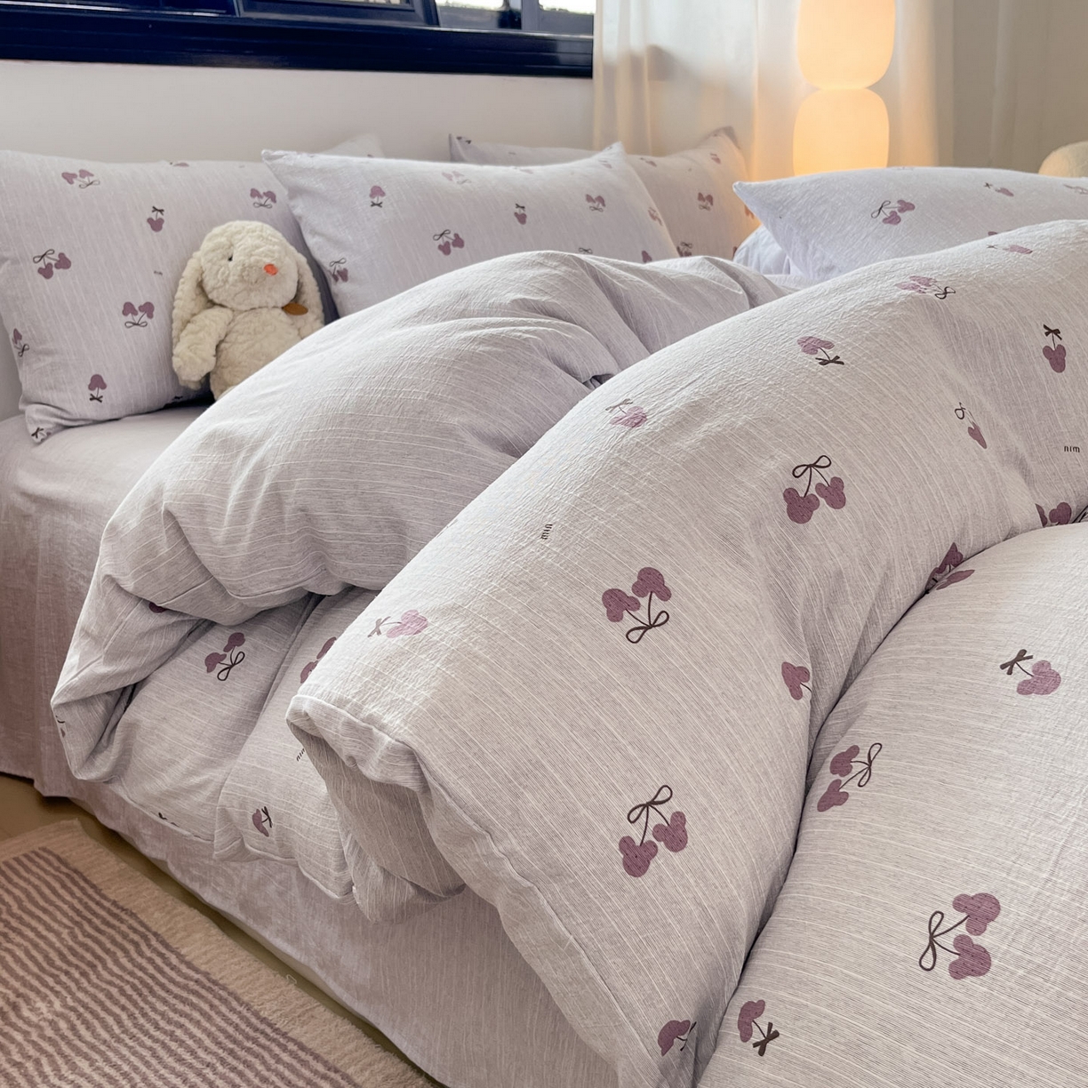 91家纺网 家纺一手货源 找家纺 蓝极人 2026新款色织水洗麻印花四件套 米奇樱桃豆沙