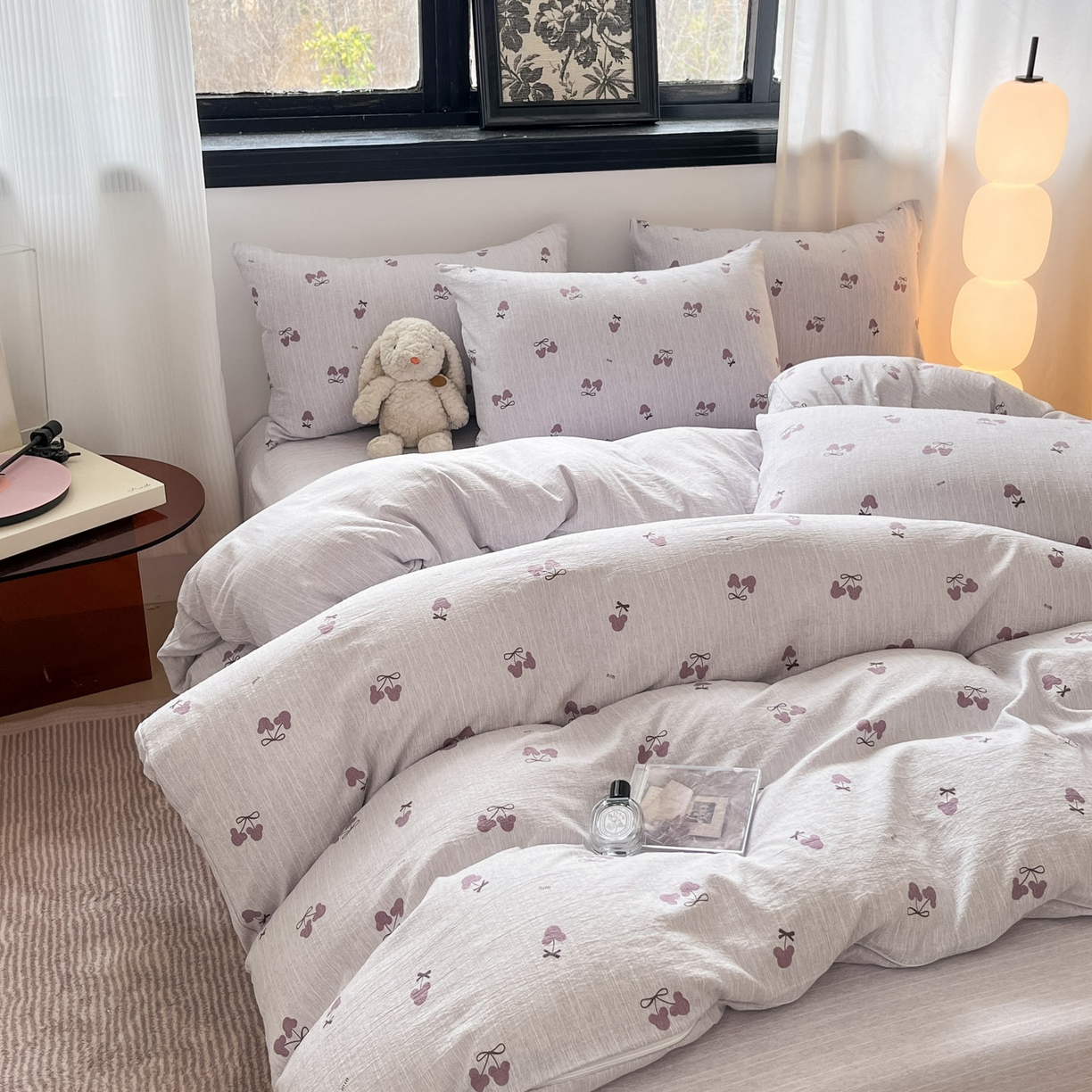 91家纺网 家纺一手货源 找家纺 蓝极人 2026新款色织水洗麻印花四件套 米奇樱桃豆沙