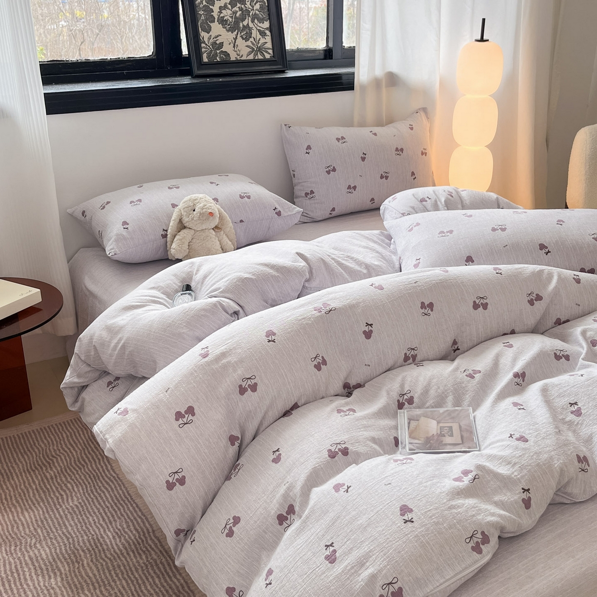 91家纺网 家纺一手货源 找家纺 蓝极人 2026新款色织水洗麻印花四件套 米奇樱桃豆沙