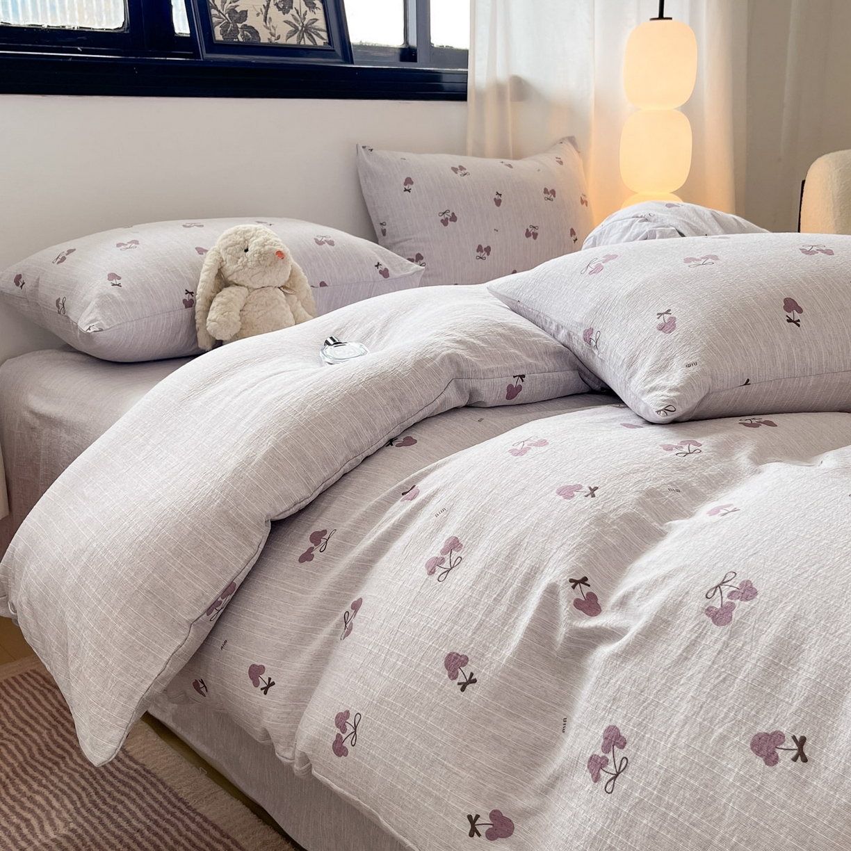 91家纺网 家纺一手货源 找家纺 蓝极人 2026新款色织水洗麻印花四件套 米奇樱桃豆沙