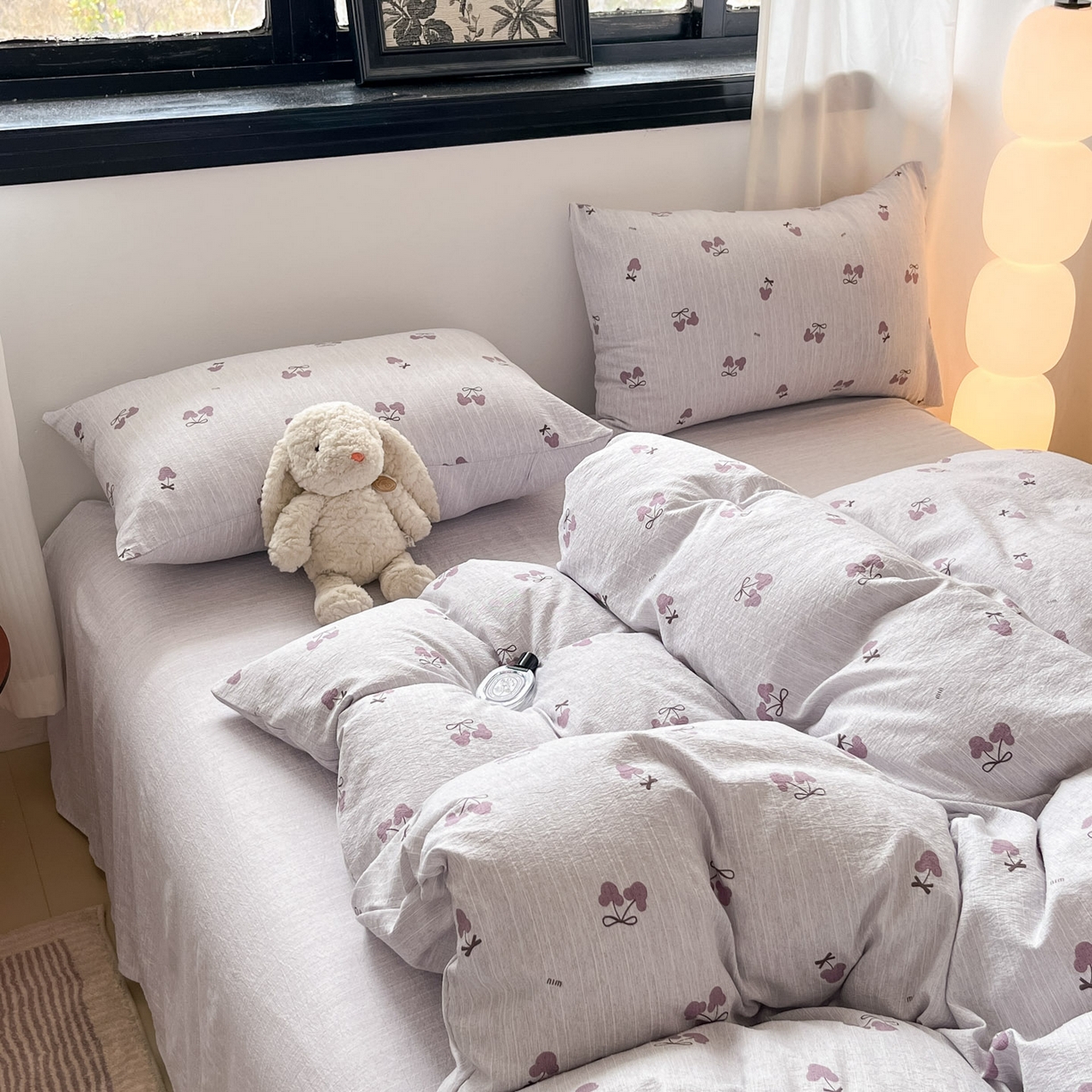 91家纺网 家纺一手货源 找家纺 蓝极人 2026新款色织水洗麻印花四件套 米奇樱桃豆沙