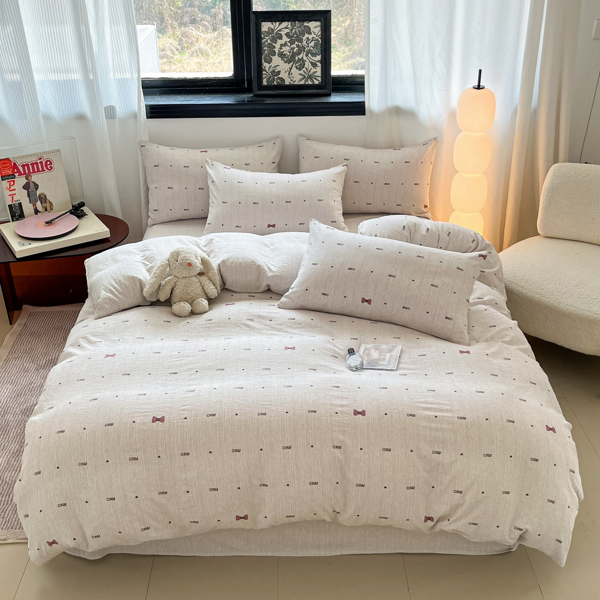 91家纺网 家纺一手货源 找家纺 蓝极人 2026新款色织水洗麻印花四件套 敏敏