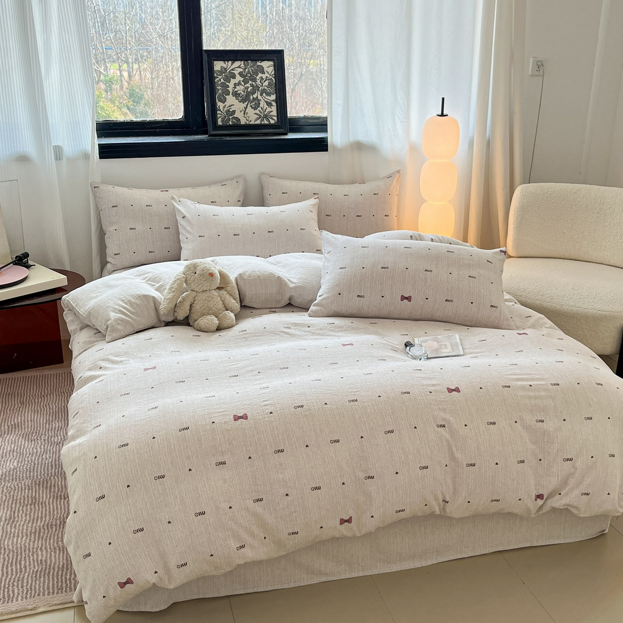 91家纺网 家纺一手货源 找家纺 蓝极人 2026新款色织水洗麻印花四件套 敏敏