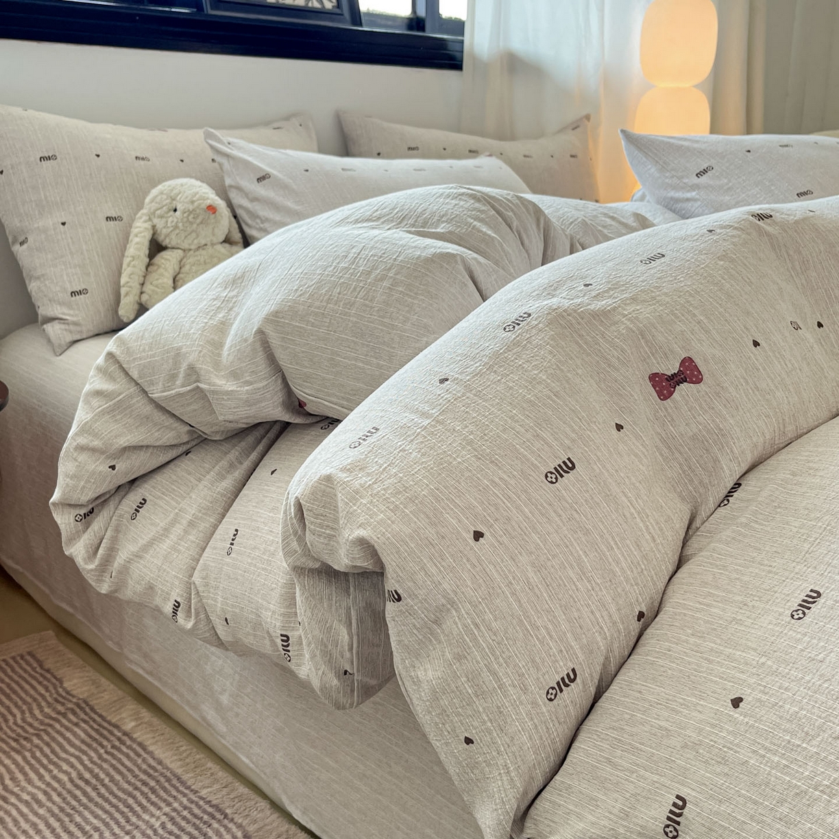 91家纺网 家纺一手货源 找家纺 蓝极人 2026新款色织水洗麻印花四件套 敏敏