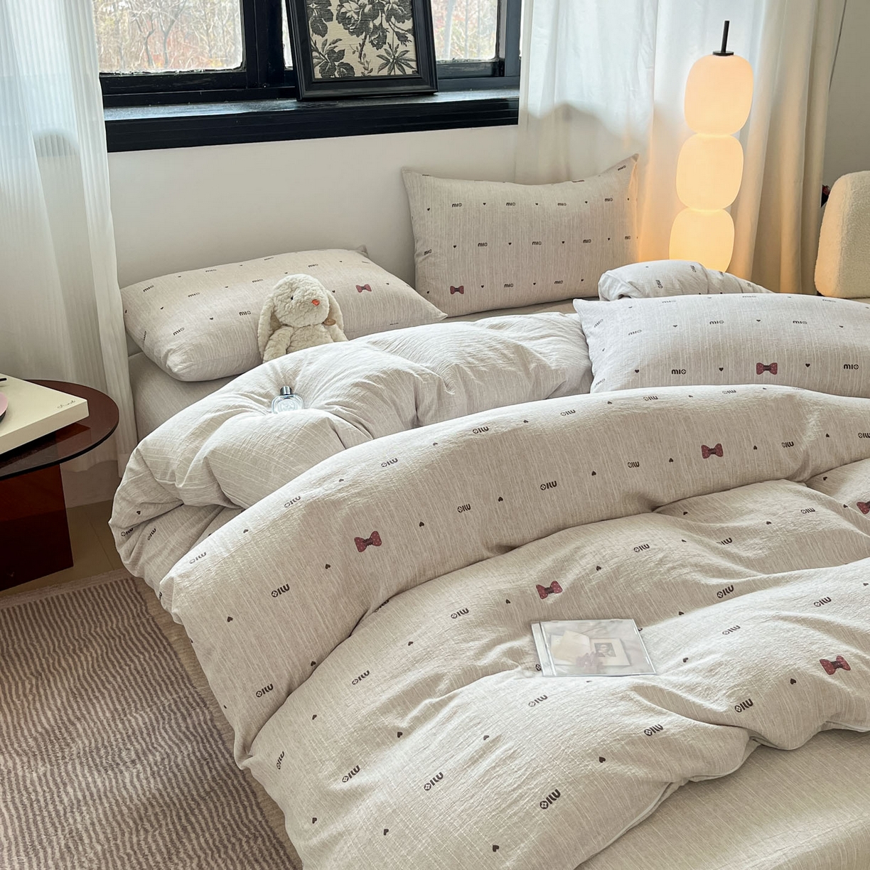 91家纺网 家纺一手货源 找家纺 蓝极人 2026新款色织水洗麻印花四件套 敏敏