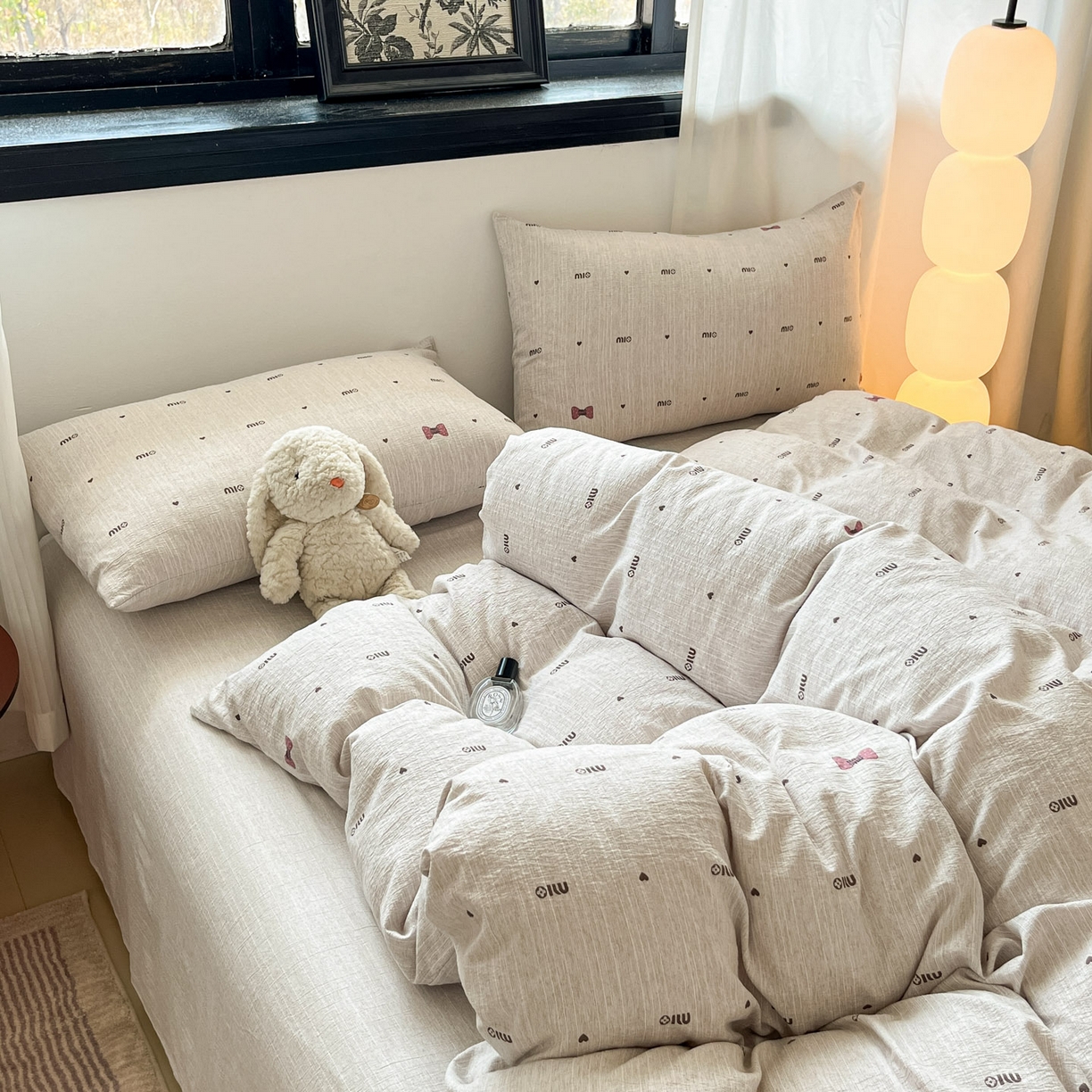 91家纺网 家纺一手货源 找家纺 蓝极人 2026新款色织水洗麻印花四件套 敏敏