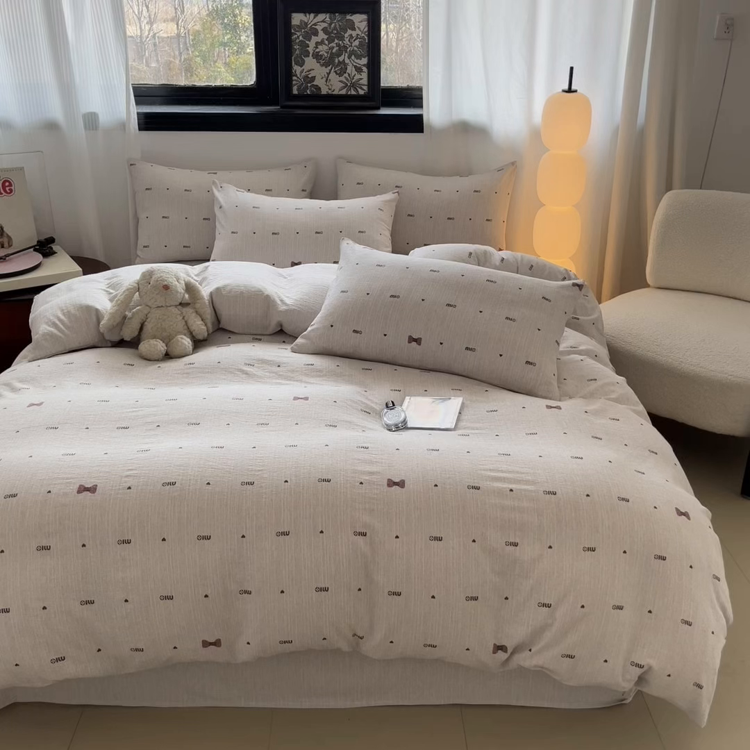 91家纺网 家纺一手货源 找家纺 蓝极人 2026新款色织水洗麻印花四件套 敏敏