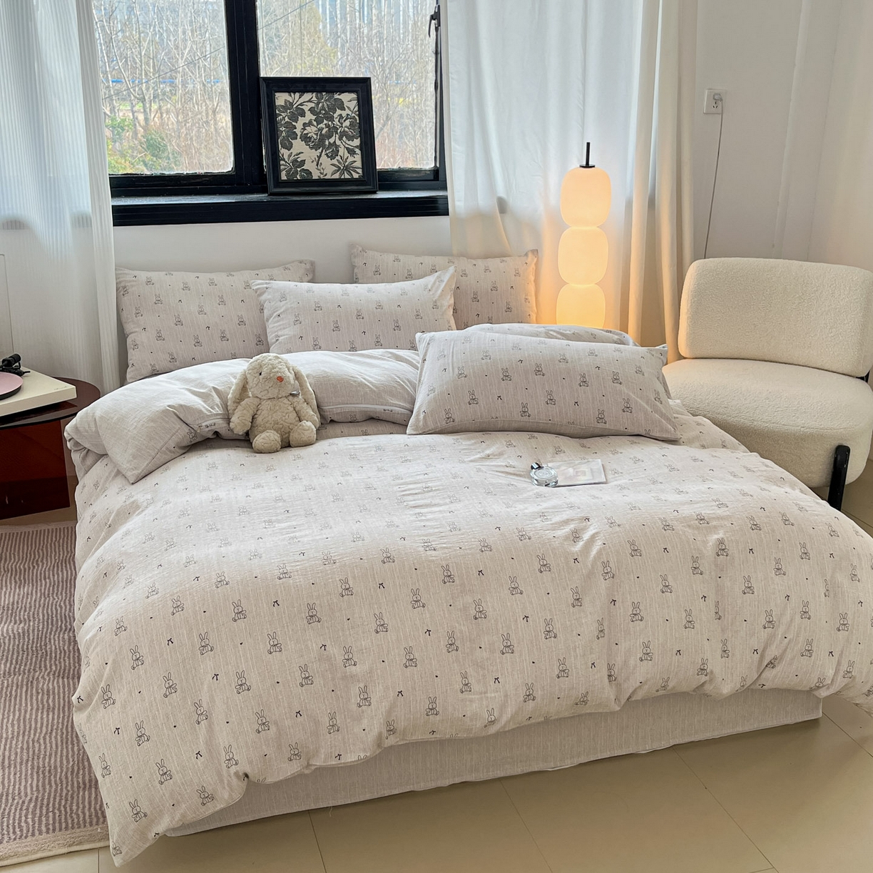 91家纺网 家纺一手货源 找家纺 蓝极人 2026新款色织水洗麻印花四件套 兔兔