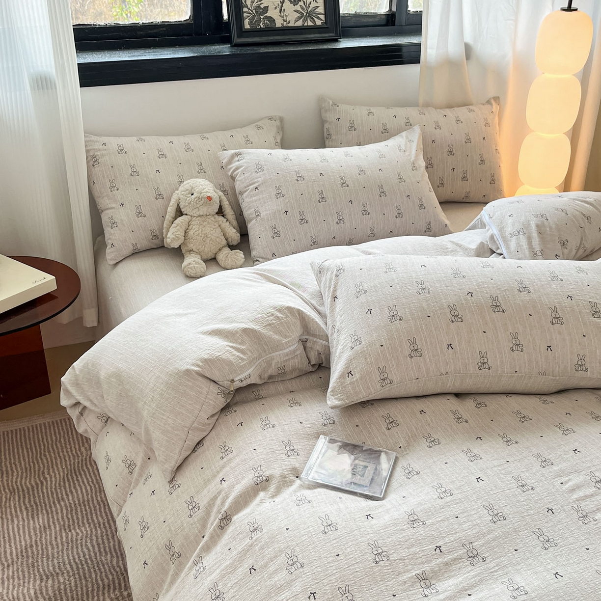 91家纺网 家纺一手货源 找家纺 蓝极人 2026新款色织水洗麻印花四件套 兔兔