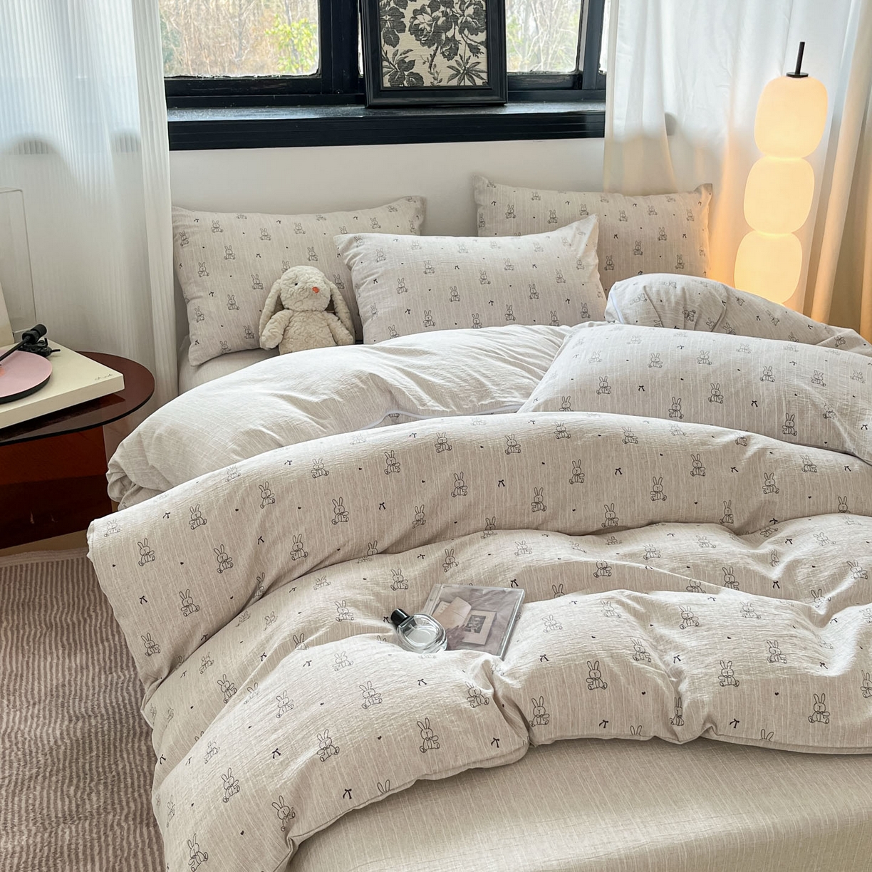 91家纺网 家纺一手货源 找家纺 蓝极人 2026新款色织水洗麻印花四件套 兔兔