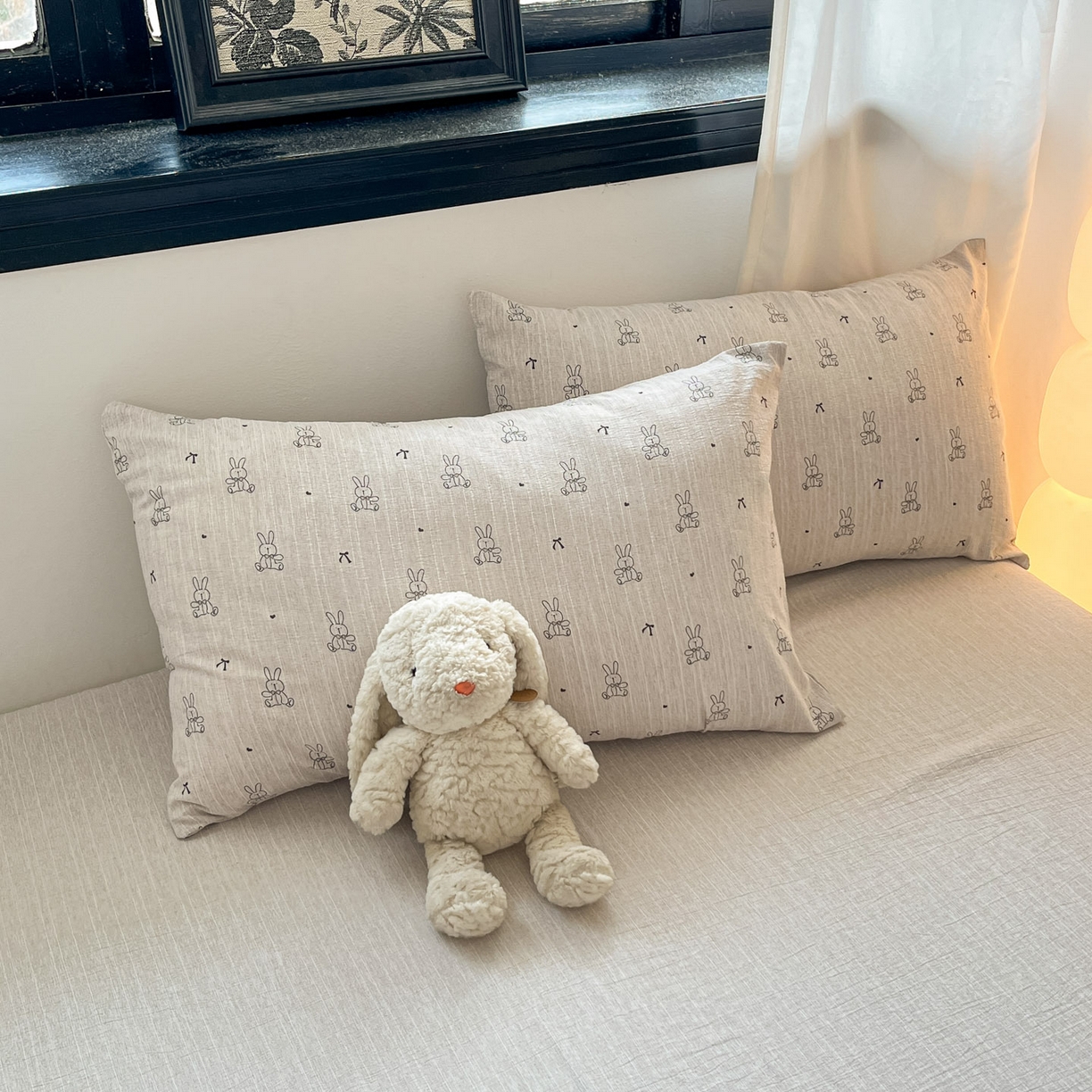 91家纺网 家纺一手货源 找家纺 蓝极人 2026新款色织水洗麻印花四件套 兔兔