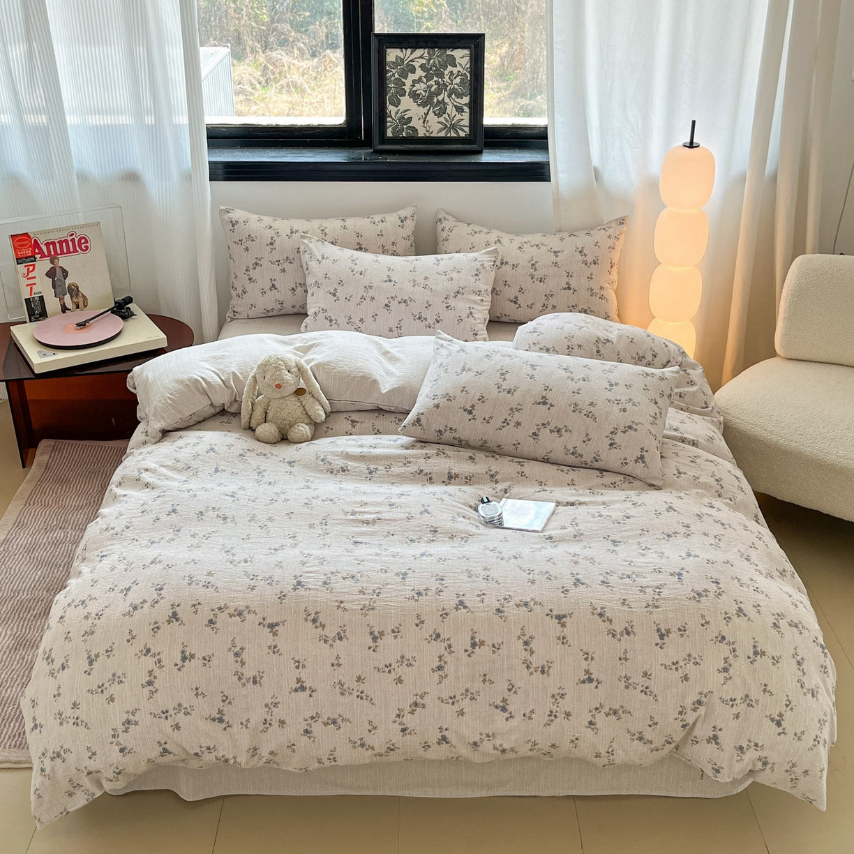 91家纺网 家纺一手货源 找家纺 蓝极人 2026新款色织水洗麻印花四件套 小兰花茶