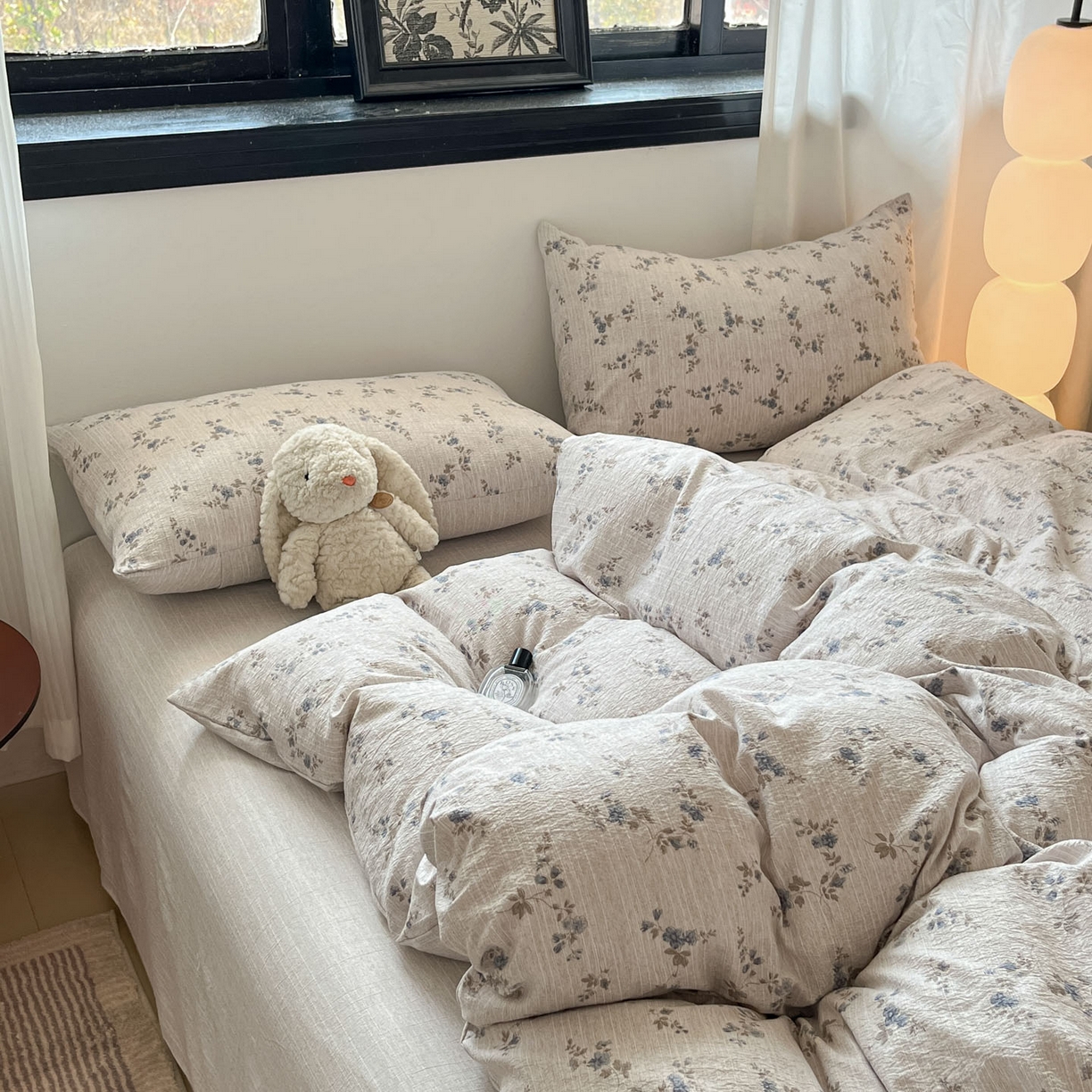 91家纺网 家纺一手货源 找家纺 蓝极人 2026新款色织水洗麻印花四件套 小兰花茶