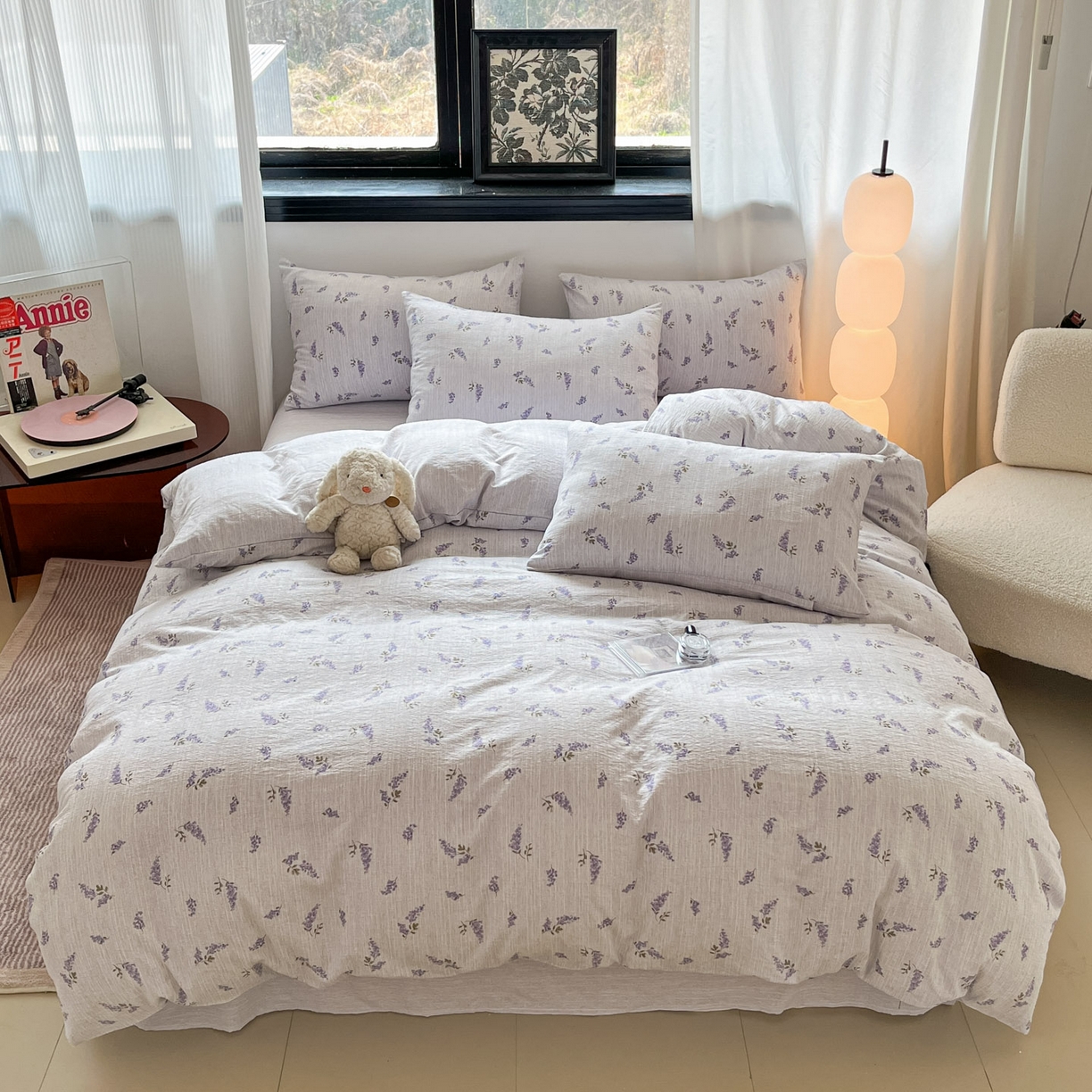 91家纺网 家纺一手货源 找家纺 蓝极人 2026新款色织水洗麻印花四件套 薰衣草紫