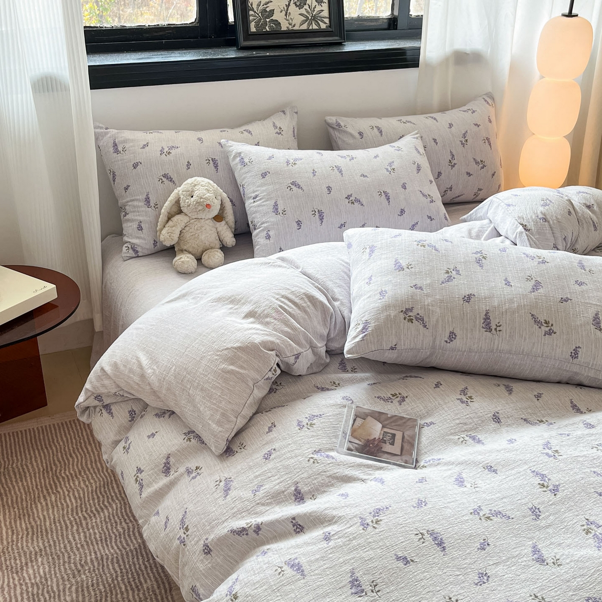 91家纺网 家纺一手货源 找家纺 蓝极人 2026新款色织水洗麻印花四件套 薰衣草紫