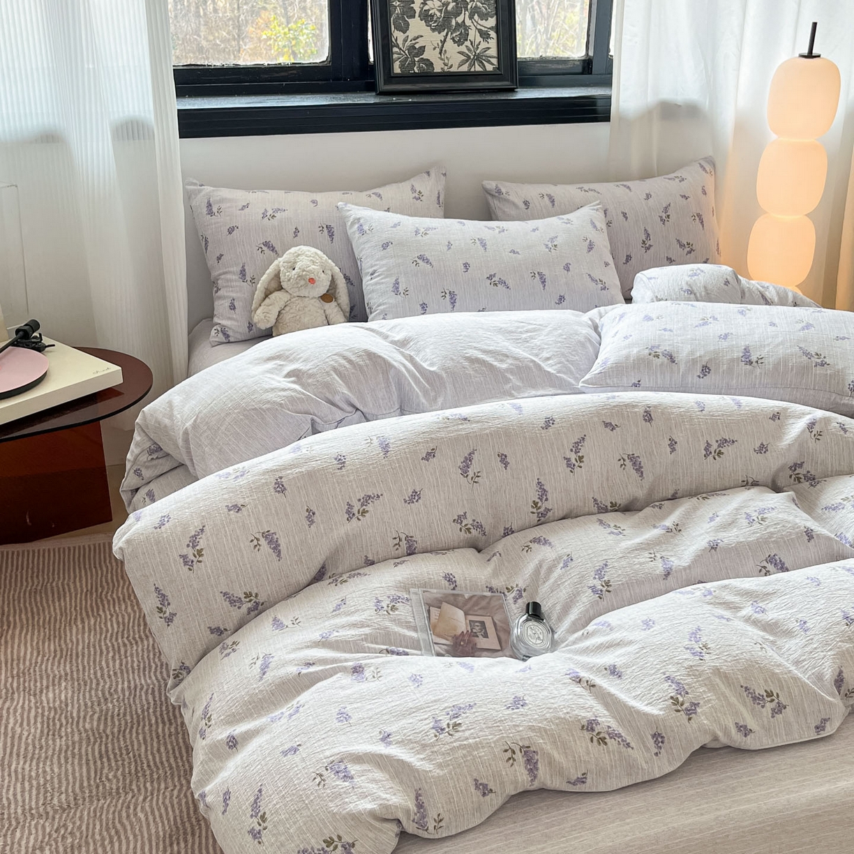 91家纺网 家纺一手货源 找家纺 蓝极人 2026新款色织水洗麻印花四件套 薰衣草紫