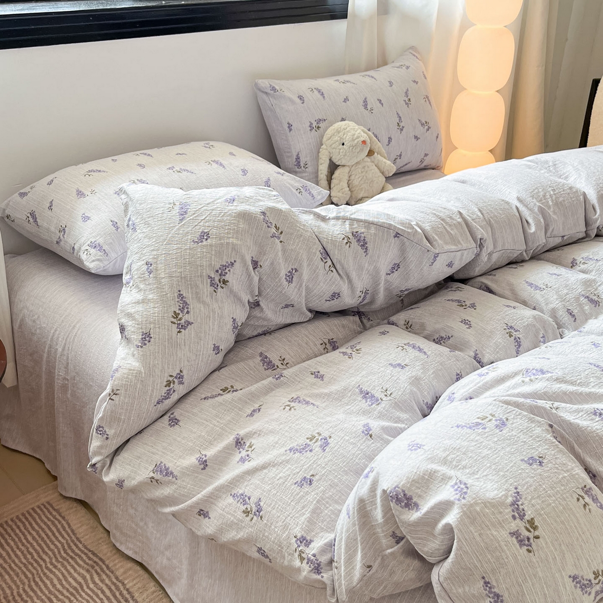 91家纺网 家纺一手货源 找家纺 蓝极人 2026新款色织水洗麻印花四件套 薰衣草紫