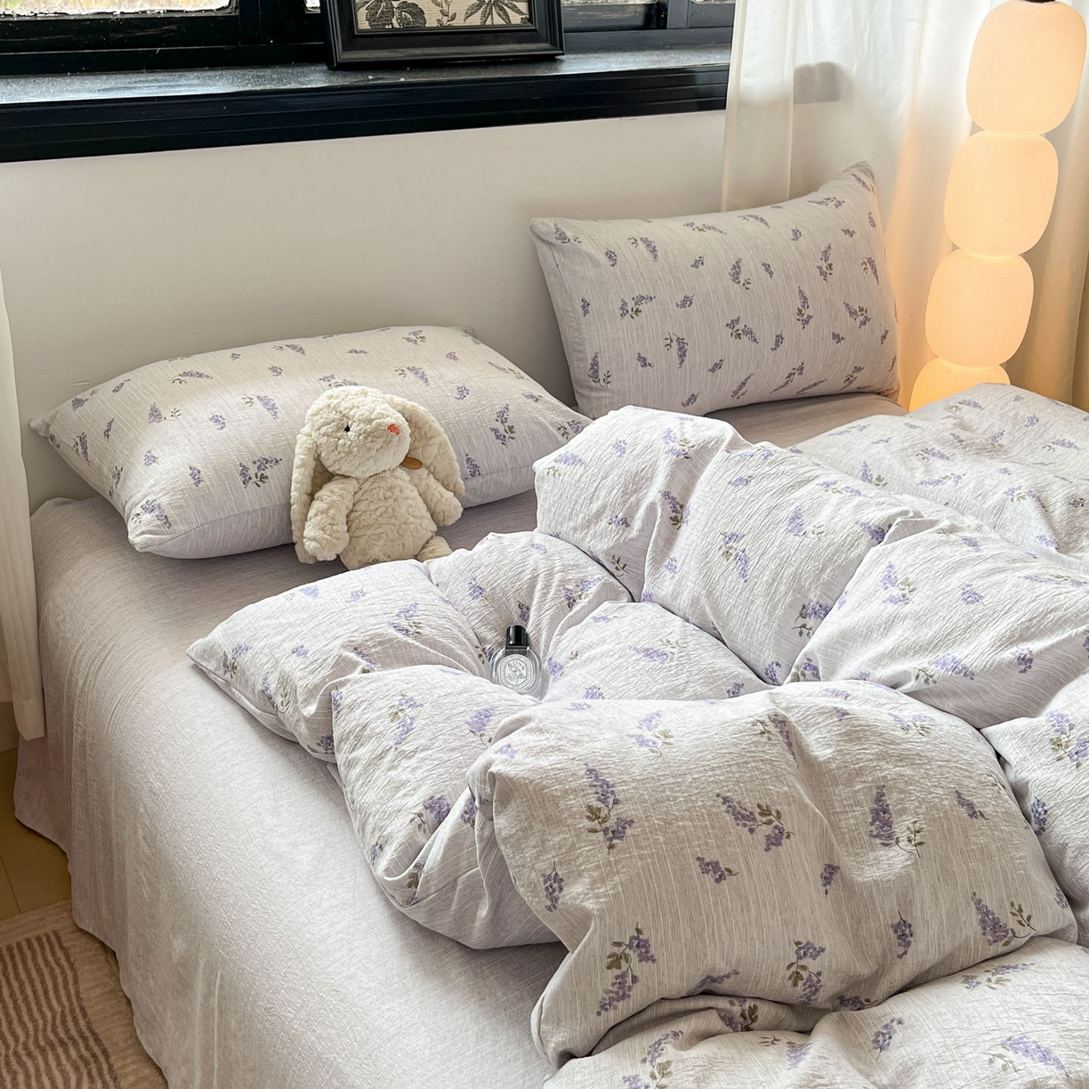 91家纺网 家纺一手货源 找家纺 蓝极人 2026新款色织水洗麻印花四件套 薰衣草紫