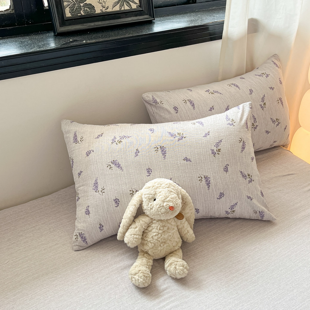 91家纺网 家纺一手货源 找家纺 蓝极人 2026新款色织水洗麻印花四件套 薰衣草紫