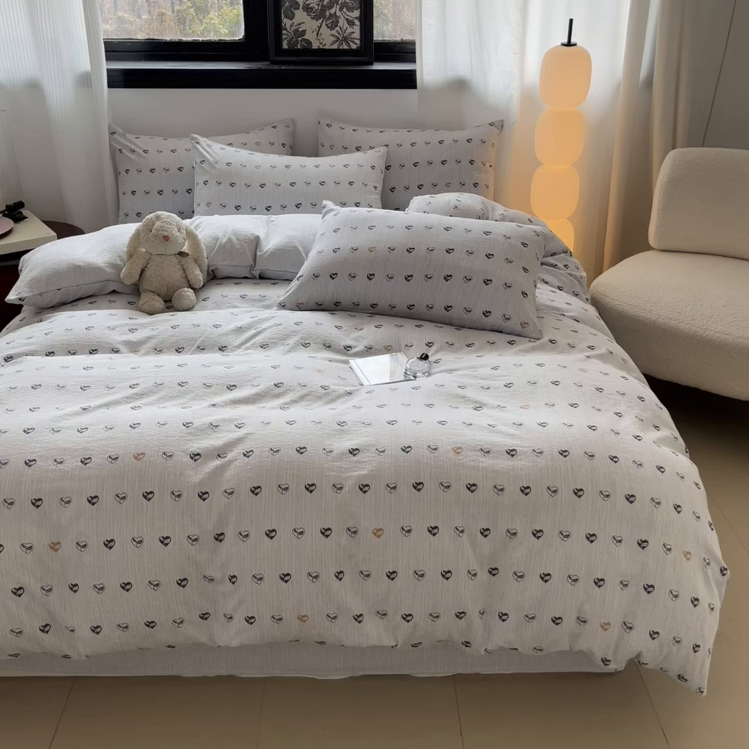 91家纺网 家纺一手货源 找家纺 蓝极人 2026新款色织水洗麻印花四件套 叶芽黄