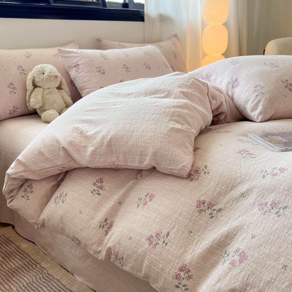 蓝极人 2026新款色织水洗麻印花四件套 云溪紫