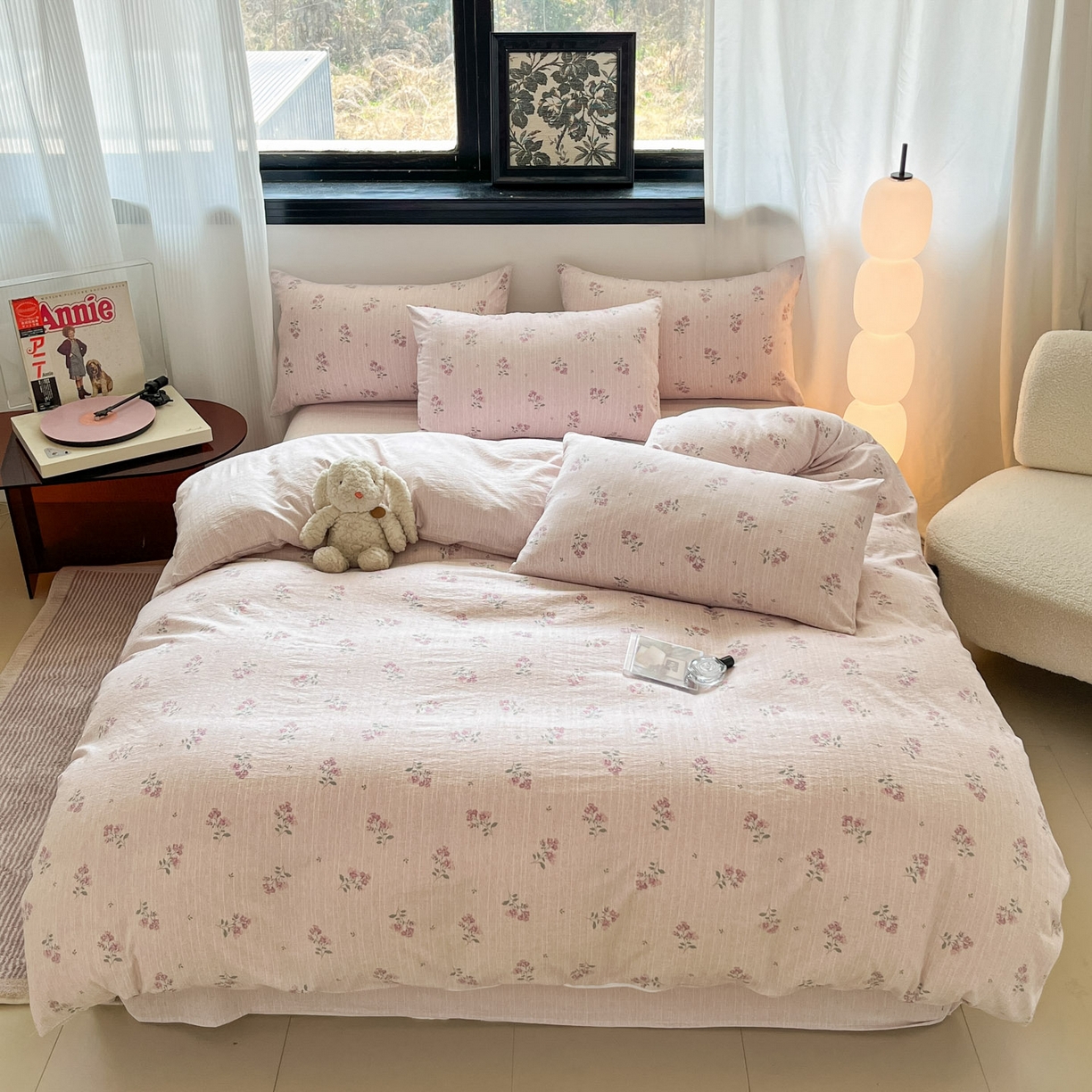 91家纺网 家纺一手货源 找家纺 蓝极人 2026新款色织水洗麻印花四件套 云溪紫