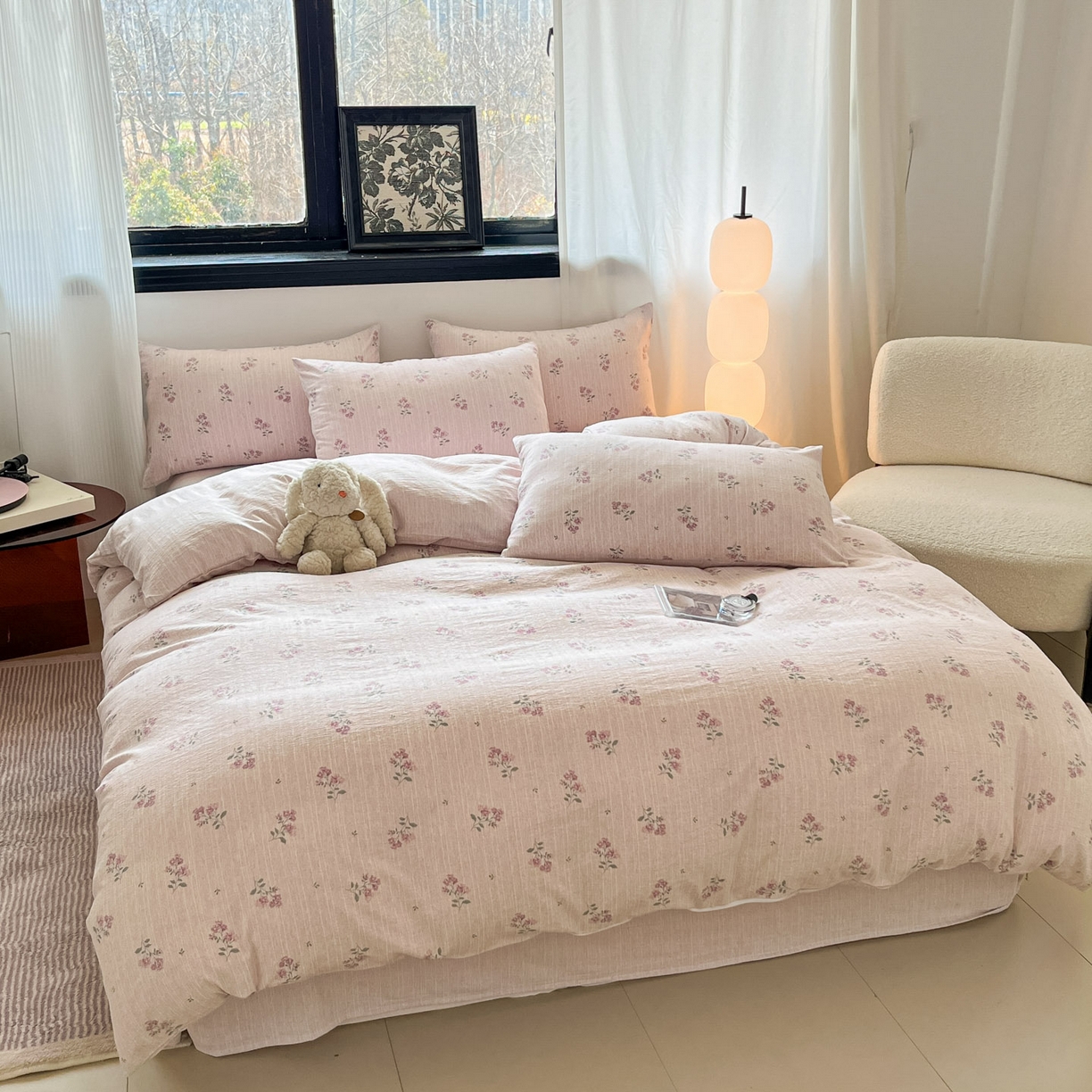 91家纺网 家纺一手货源 找家纺 蓝极人 2026新款色织水洗麻印花四件套 云溪紫