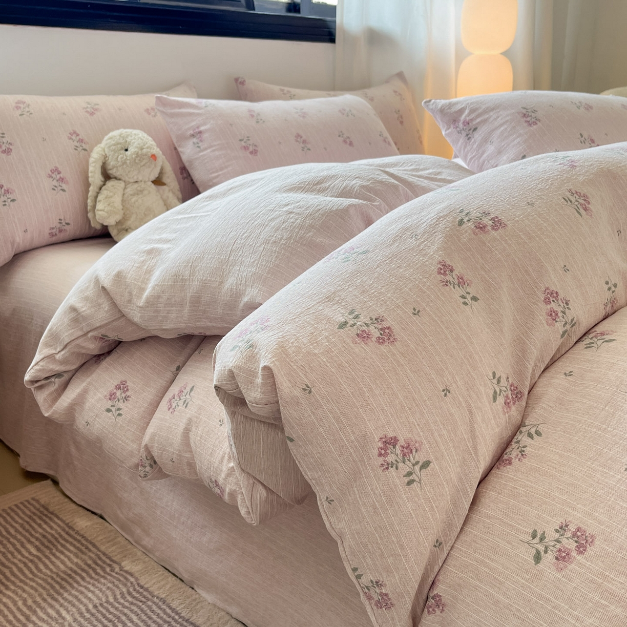 91家纺网 家纺一手货源 找家纺 蓝极人 2026新款色织水洗麻印花四件套 云溪紫