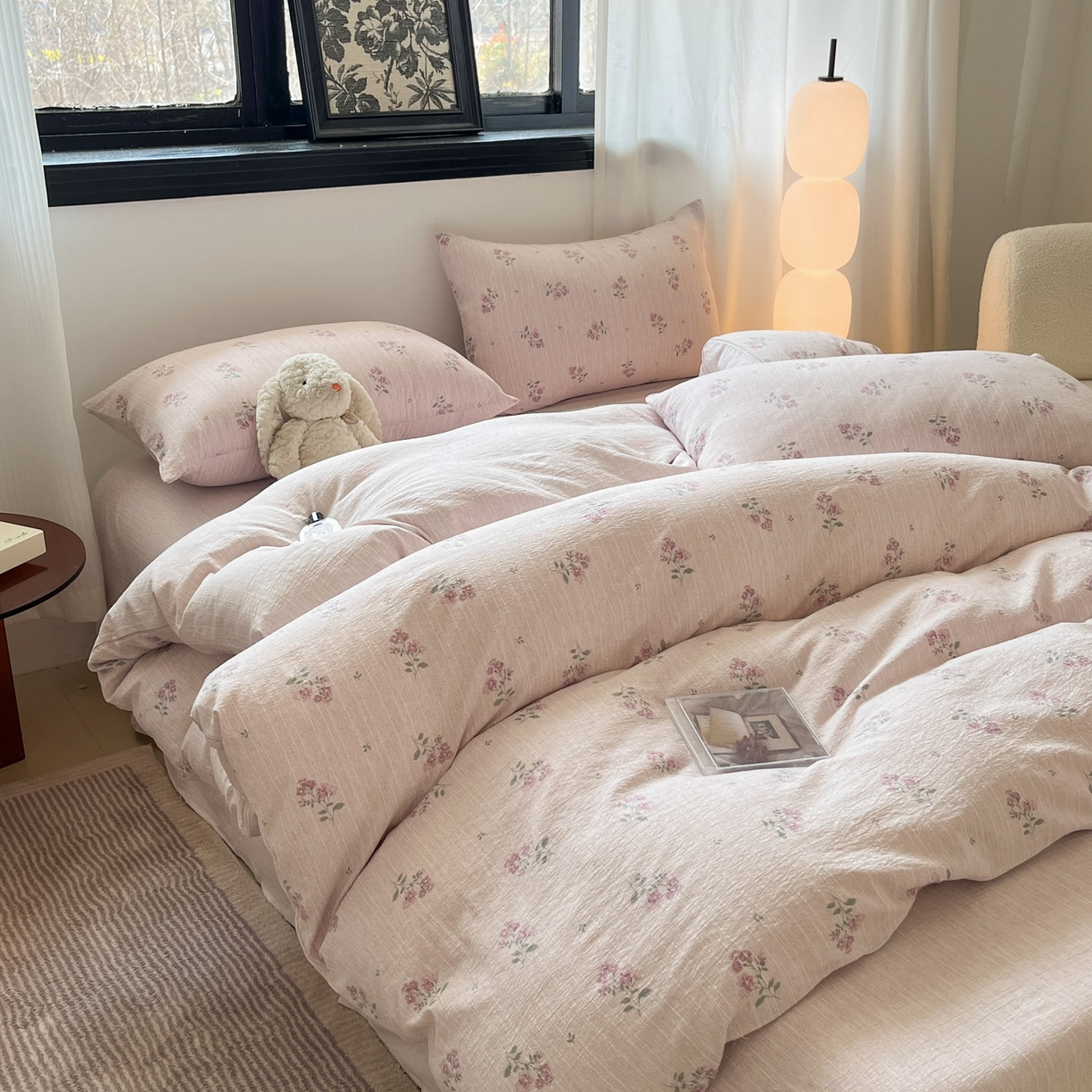 91家纺网 家纺一手货源 找家纺 蓝极人 2026新款色织水洗麻印花四件套 云溪紫