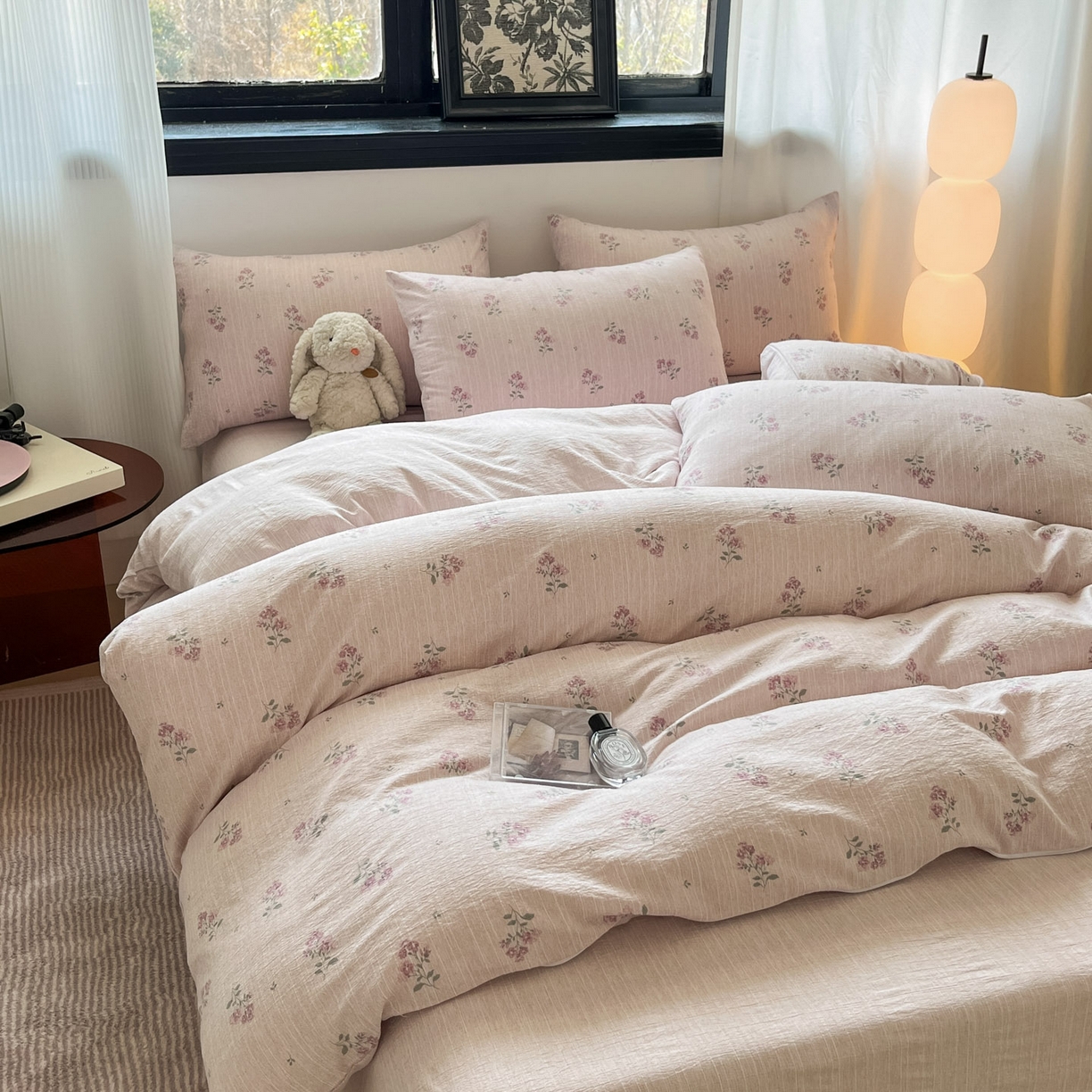 91家纺网 家纺一手货源 找家纺 蓝极人 2026新款色织水洗麻印花四件套 云溪紫