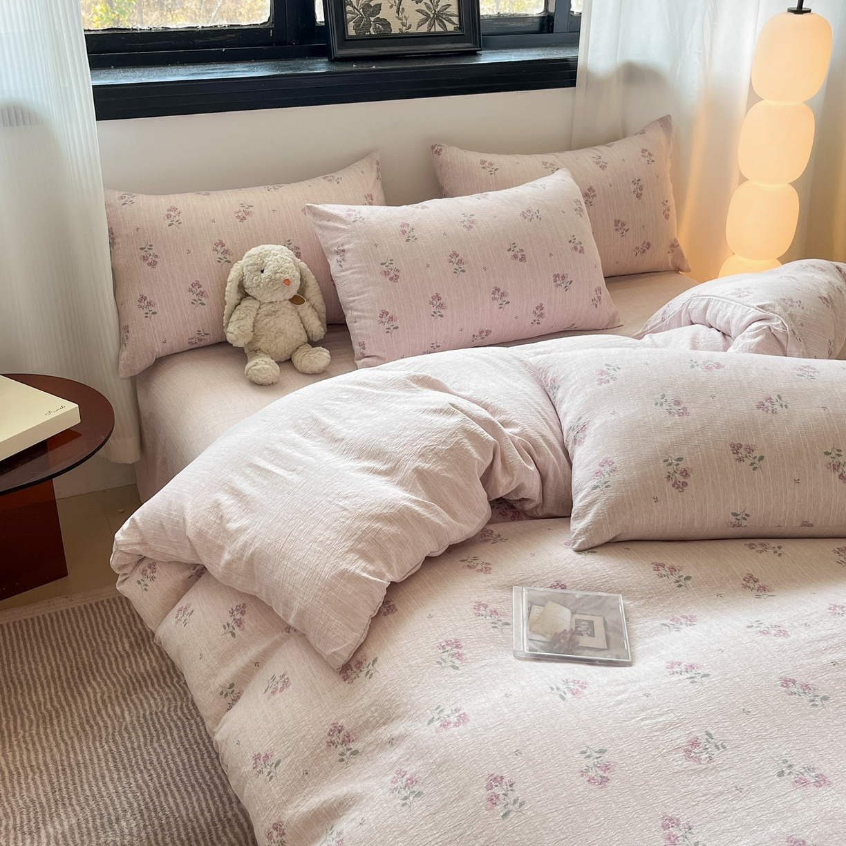 91家纺网 家纺一手货源 找家纺 蓝极人 2026新款色织水洗麻印花四件套 云溪紫