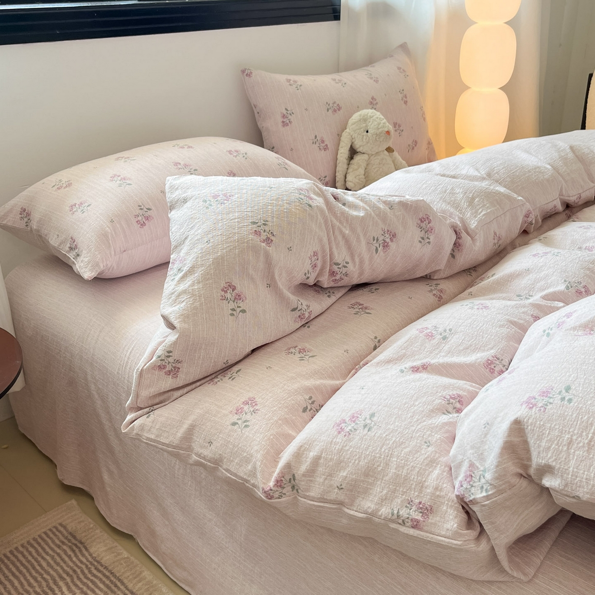 91家纺网 家纺一手货源 找家纺 蓝极人 2026新款色织水洗麻印花四件套 云溪紫