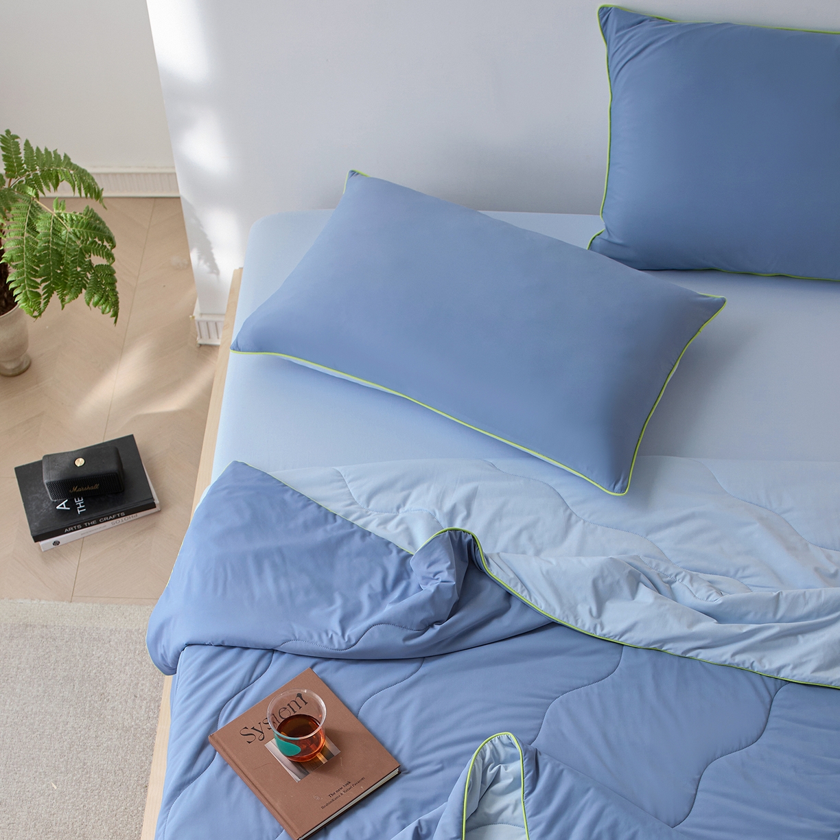 91家纺网 家纺一手货源 找家纺 丽笙被芯 2026新款奶皮冷感夏被夏凉被空调被 山野蓝