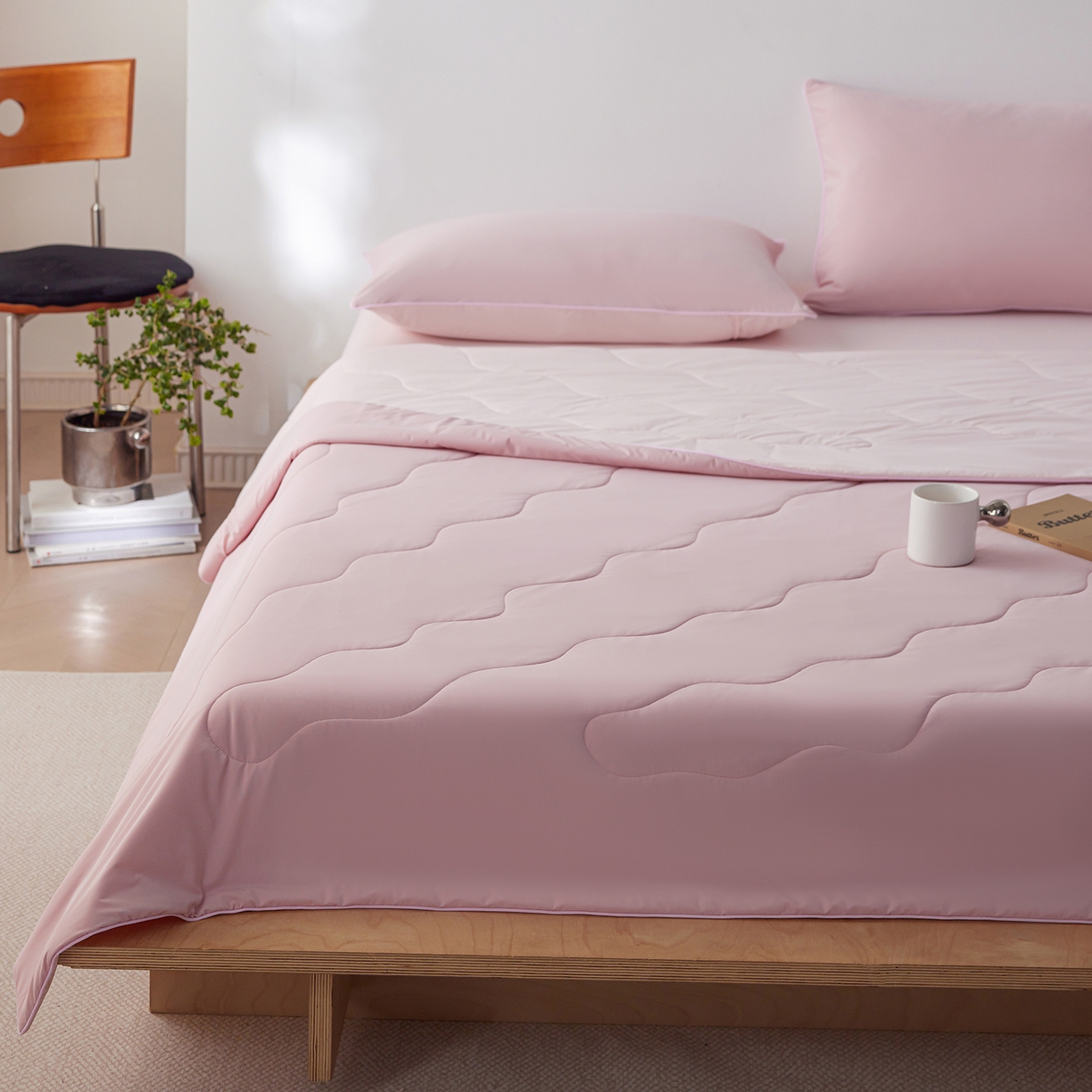 91家纺网 家纺一手货源 找家纺 丽笙被芯 2026新款奶皮冷感夏被夏凉被空调被 桃喜粉