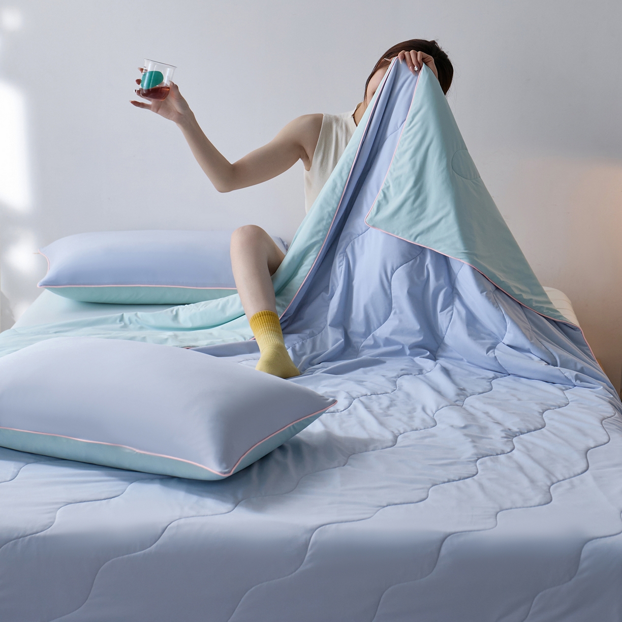 91家纺网 家纺一手货源 找家纺 丽笙被芯 2026新款奶皮冷感夏被夏凉被空调被 天空蓝