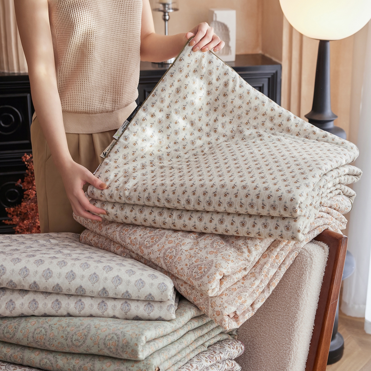 91家纺网 家纺一手货源 找家纺 （总）丽笙被芯 2026新款全棉双层纱印花夏被夏凉被空调被