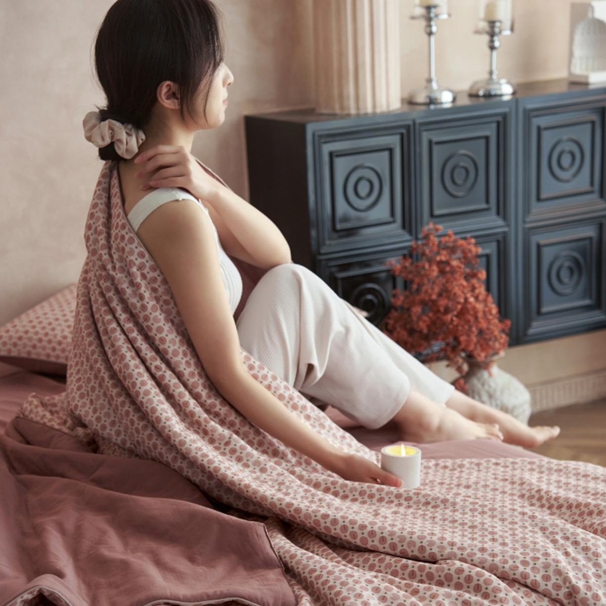 91家纺网 家纺一手货源 找家纺 丽笙被芯 2026新款全棉双层纱印花夏被夏凉被空调被 咖啡豆