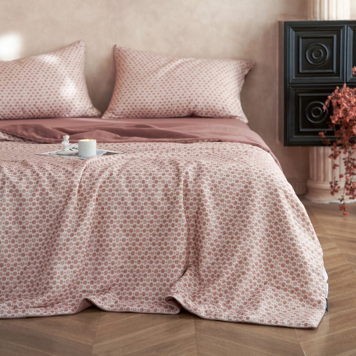 91家纺网 家纺一手货源 找家纺 丽笙被芯 2026新款全棉双层纱印花夏被夏凉被空调被 咖啡豆