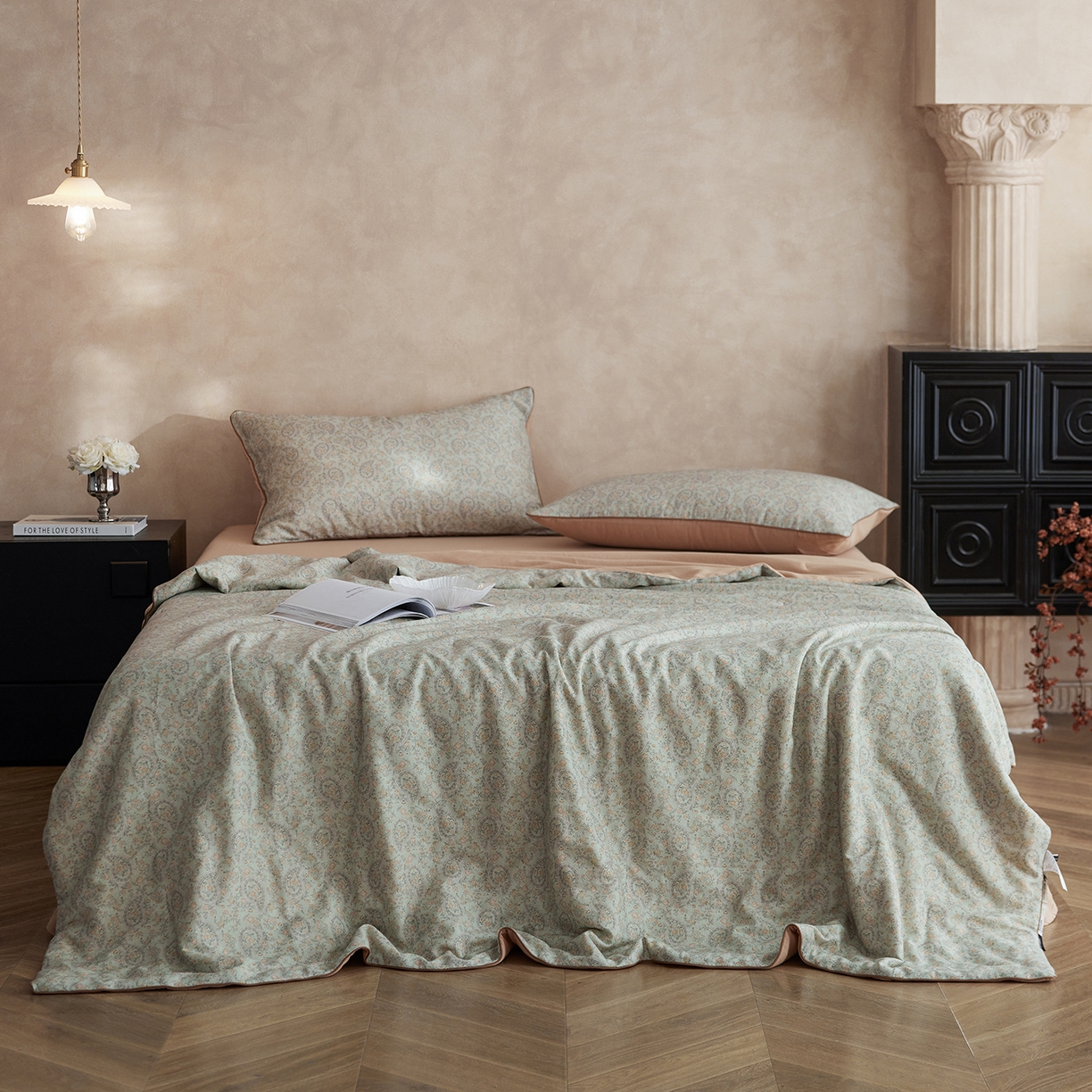 91家纺网 家纺一手货源 找家纺 丽笙被芯 2026新款全棉双层纱印花夏被夏凉被空调被 拉舍尔-绿