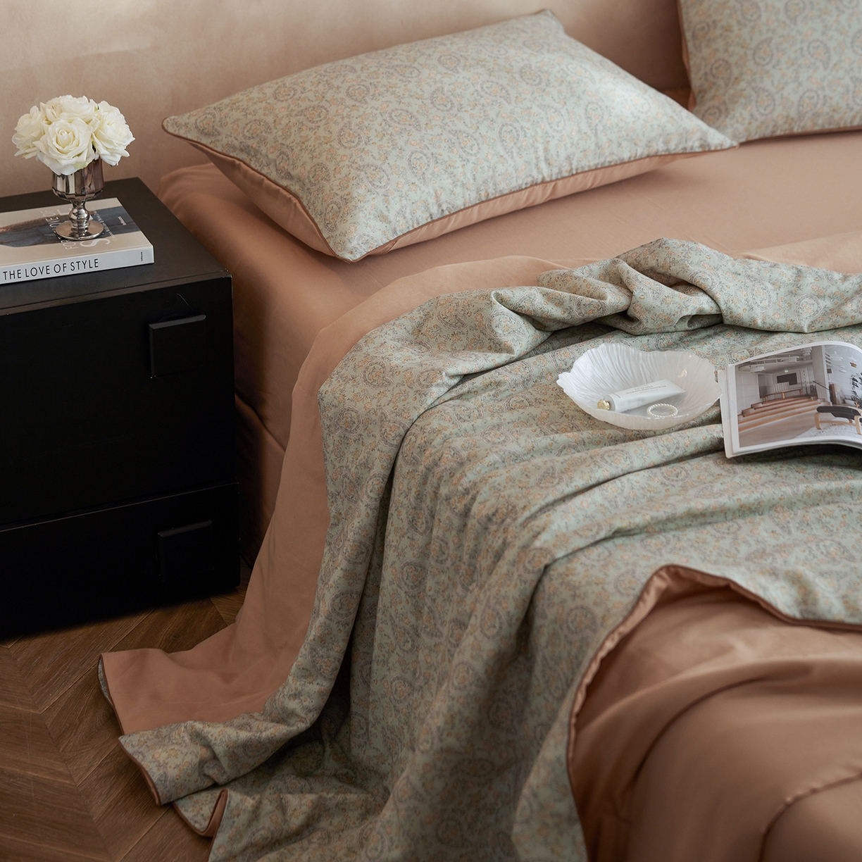 91家纺网 家纺一手货源 找家纺 丽笙被芯 2026新款全棉双层纱印花夏被夏凉被空调被 拉舍尔-绿