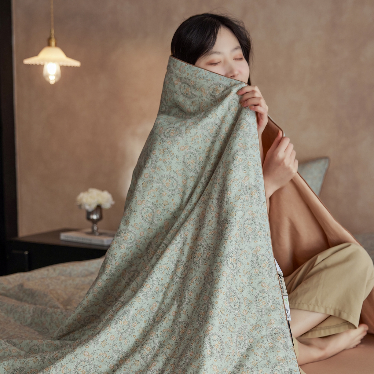 91家纺网 家纺一手货源 找家纺 丽笙被芯 2026新款全棉双层纱印花夏被夏凉被空调被 拉舍尔-绿