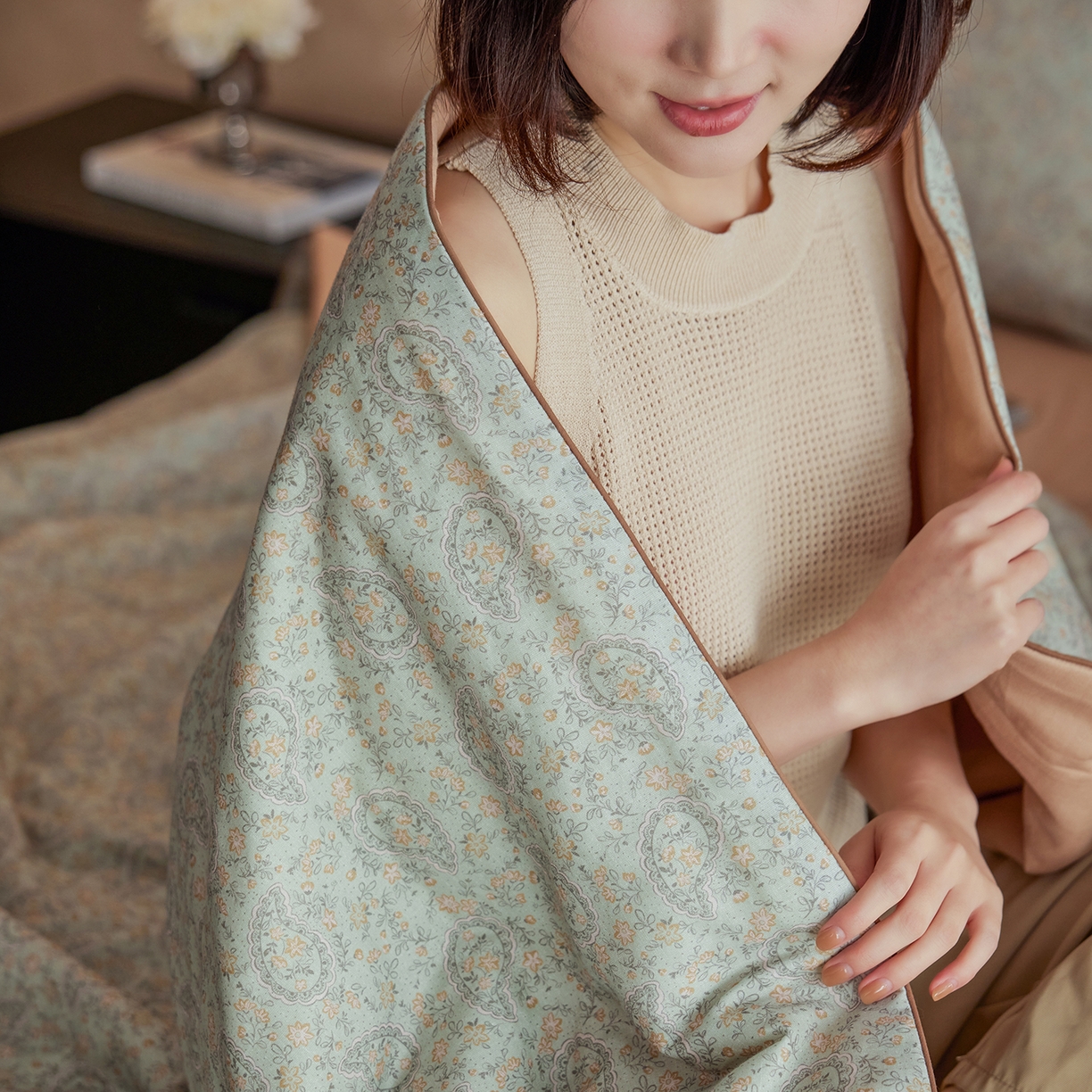 91家纺网 家纺一手货源 找家纺 丽笙被芯 2026新款全棉双层纱印花夏被夏凉被空调被 拉舍尔-绿