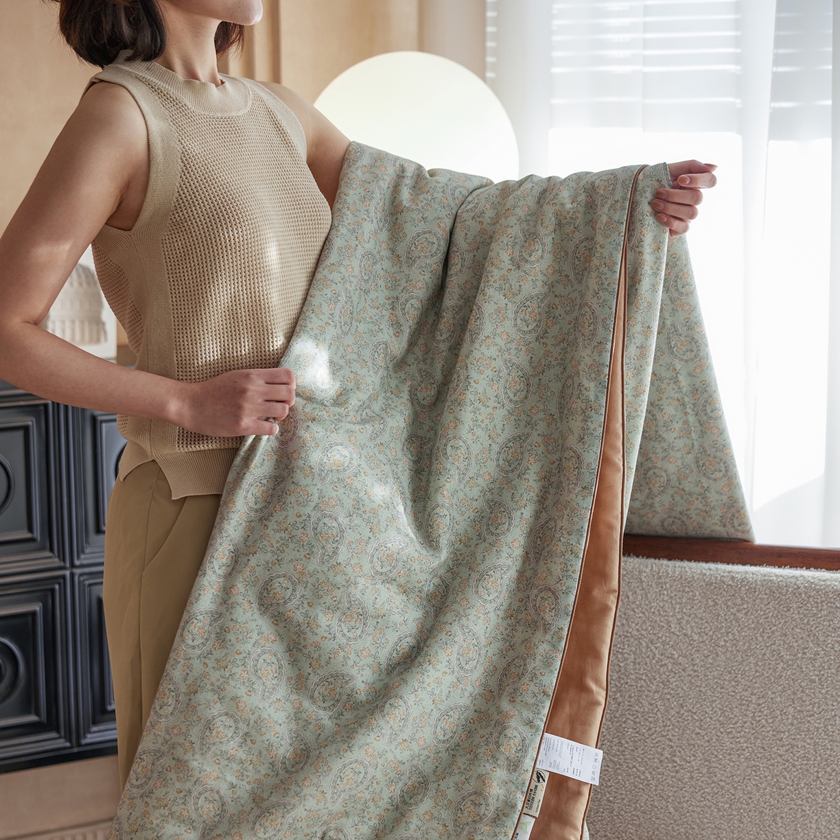 91家纺网 家纺一手货源 找家纺 丽笙被芯 2026新款全棉双层纱印花夏被夏凉被空调被 拉舍尔-绿